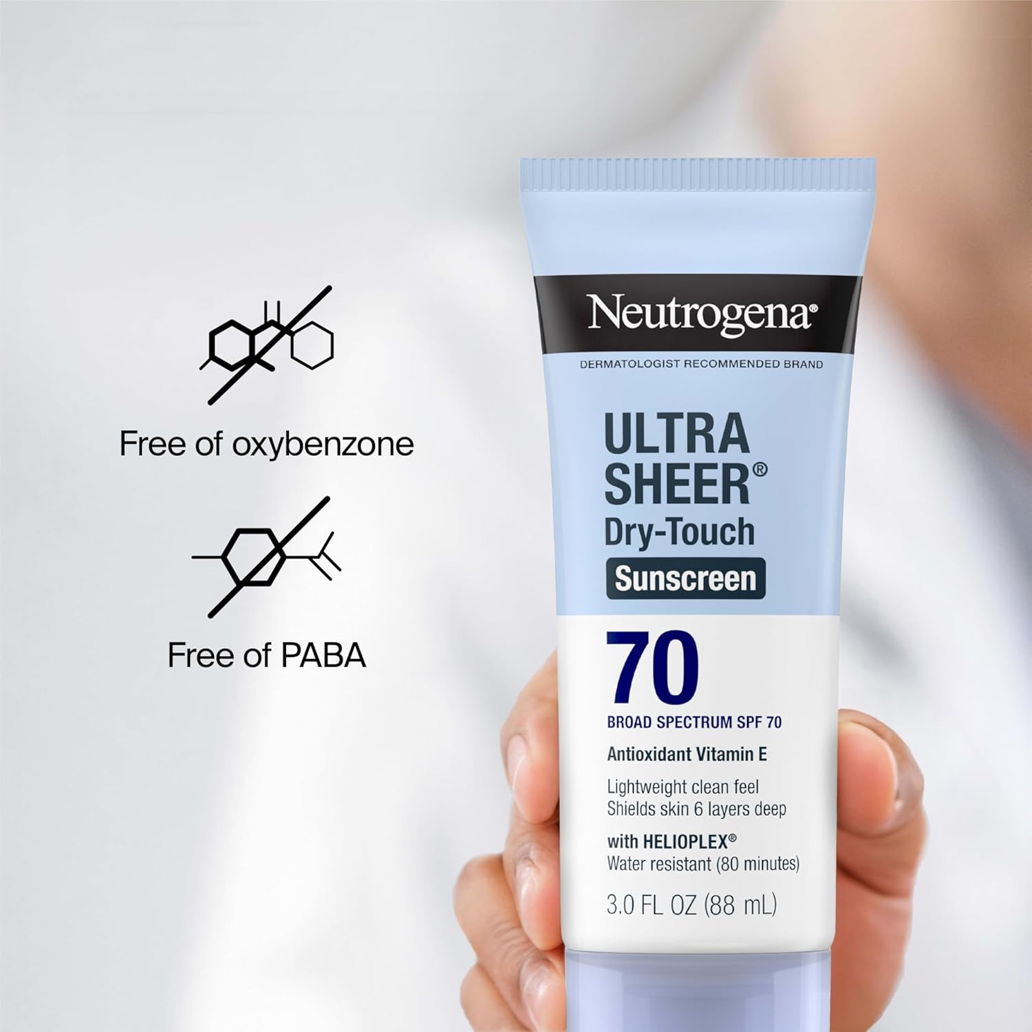 Neutrogena Ultra Sheer Dry-Touch Sunscreen Lotion SPF 70, Broad Spectrum, Water Resistant 80 Min, Oil-Free, Oxybenzone-Free, Non-Comedogenic, Matte Finish, Body Sunscreen, Travel Size 3 Fl Oz - Image 8