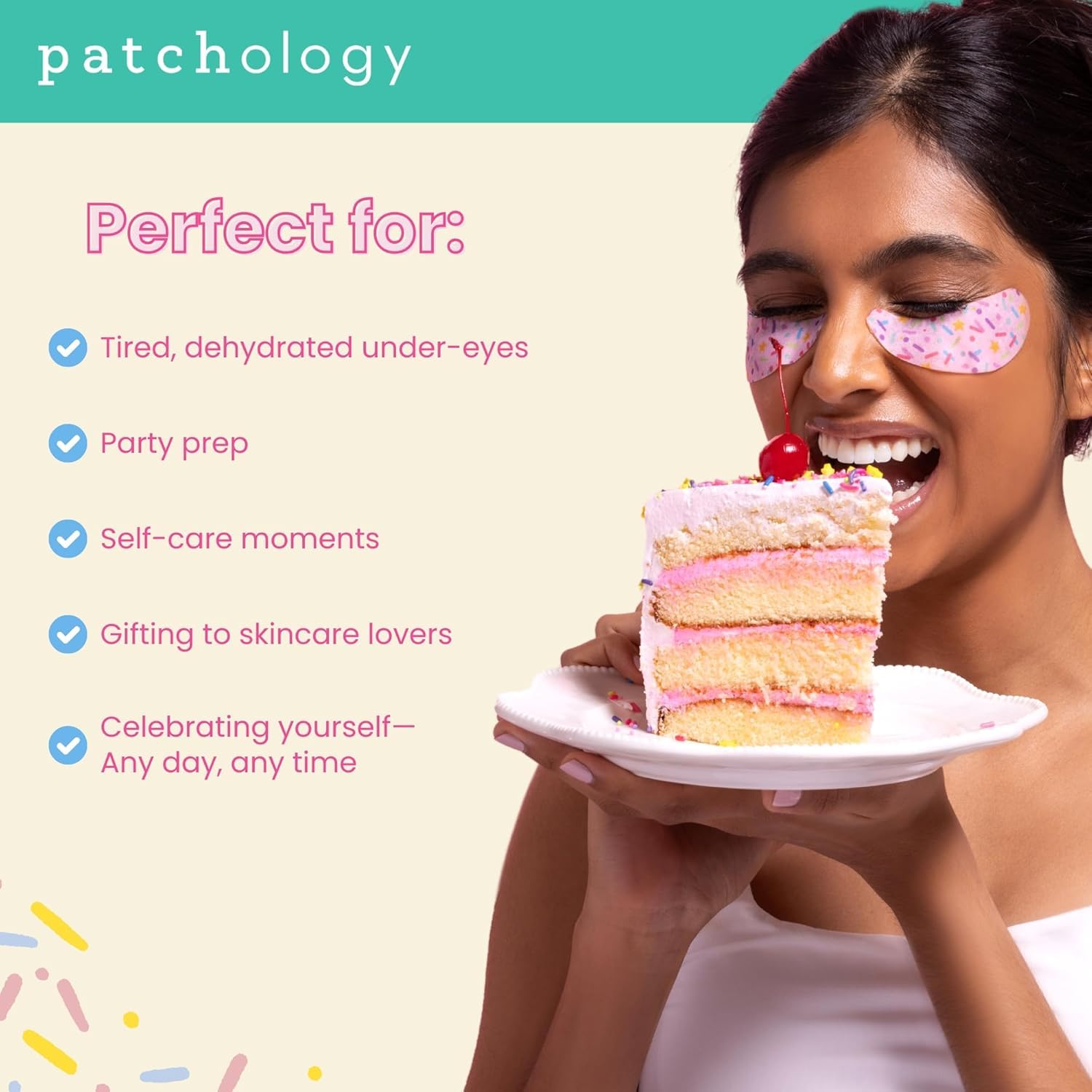 Patchology Eye Want Cake Hydrating & Smoothing Eye Patches – Under Eye Masks for Puffy Eyes, Dark Circles, and Fine Lines – Birthday Cake Inspired Self-Care Essentials, 5-Pack - Image 4