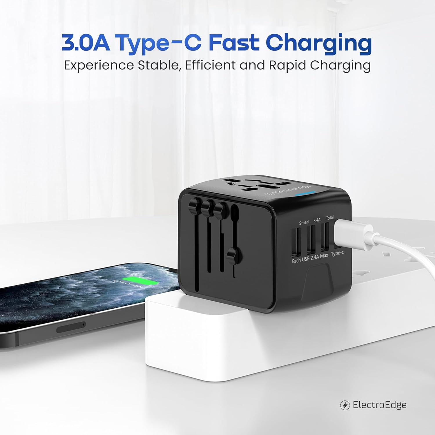 Universal Travel Adapter with 3USBA + 1USBC Port, All-in-1 Worldwide Travel Adapter | European to UK Plug Adaptor | International Travel Plug Adapter for US/EU/AUS/UK - Image 8