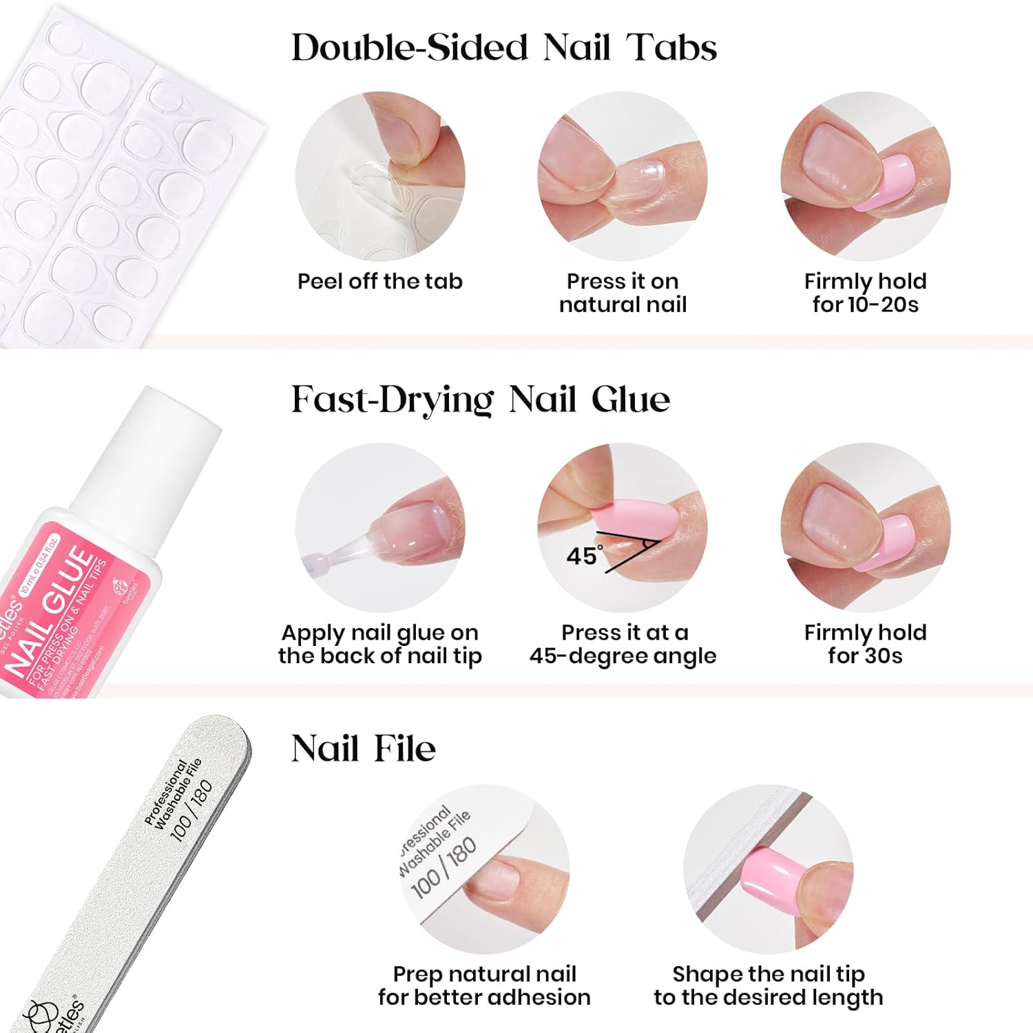 Beetles Press on Nails Kit 720Pcs 24 Colors, Short Almond Press on Nails Glossy Matte Glitter With Nail Glue & Nail Tabs Stickers, Natural Fit Lightweight Fake Nails Kit Art For Women Girls - Image 7