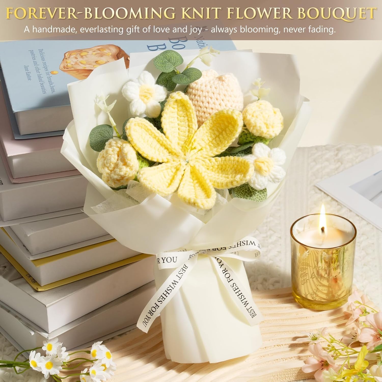 Birthday Gifts for Women Self Care Package Get Well Soon Gift Baskets, Thinking of You Sympathy Spa Gift Set w/ Crochet Flower Bouquet, Unique Mothers Day Easter Gifts Basket for Women Mom Sister Wife - Image 5