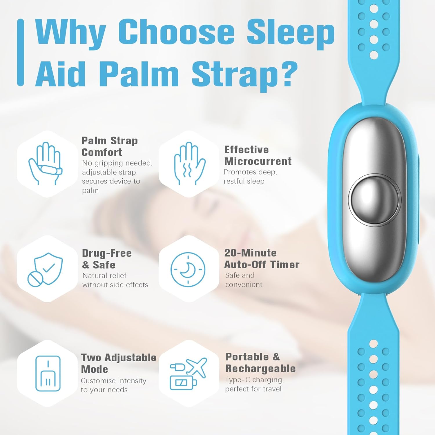 Sleep Aid Device, Hand Micro-Current Sleep Instrument Anxiety Device, Portable Rechargeable Sleep Aid for Anxiety and Insomnia (Blue) - Image 2