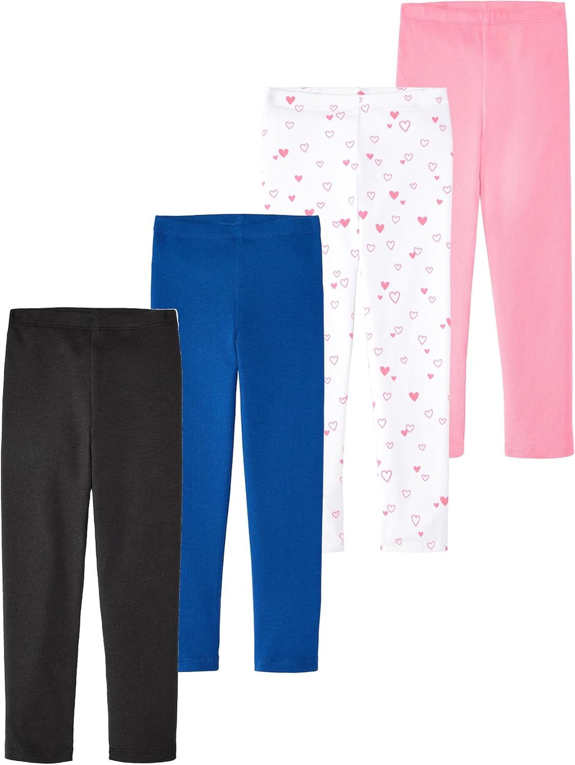Garanimals Baby & Toddler Girl Heart Leggings - Machine-Washable Kid's Clothes - Size 6T - Pink, White, Navy Blue, Black - 4 Pack