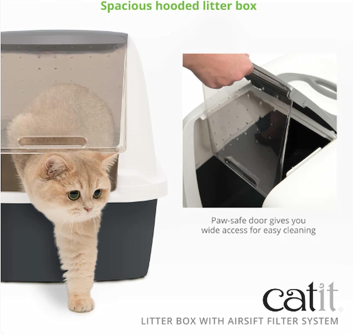 Catit Airsift Jumbo Hooded Litter Pan, Warm Gray/White - Privacy and Easy Access for Cleaning - Ideal for Larger or Multiple Cat Households - Image 2