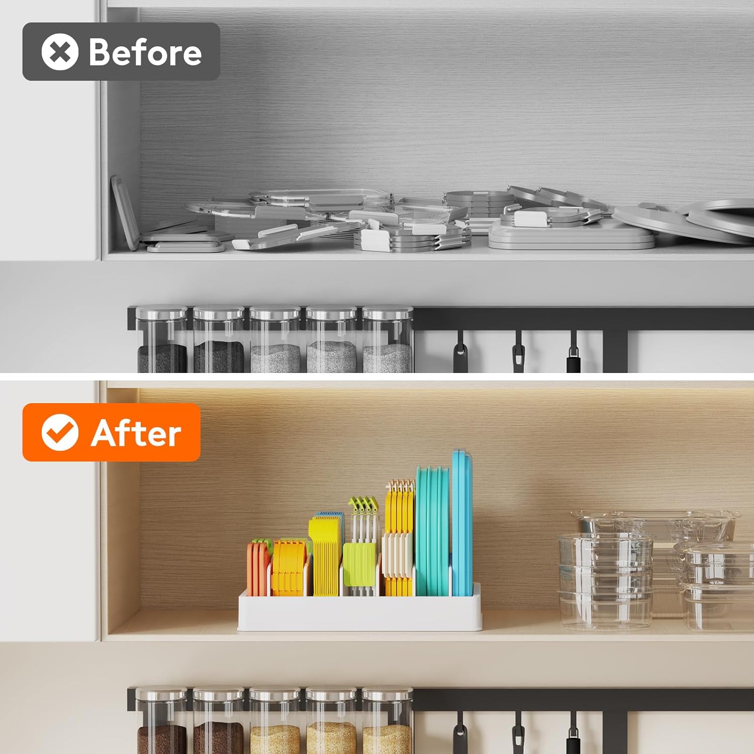 Lifewit Kitchen Cabinet Organizer for Food Contanier Lid, Lid Holder with 6 Adjustable Dividers & 7 Sections for Pantry Organizers and Storage, Home Drawer Organization, Large, 13" x 10" - Image 9