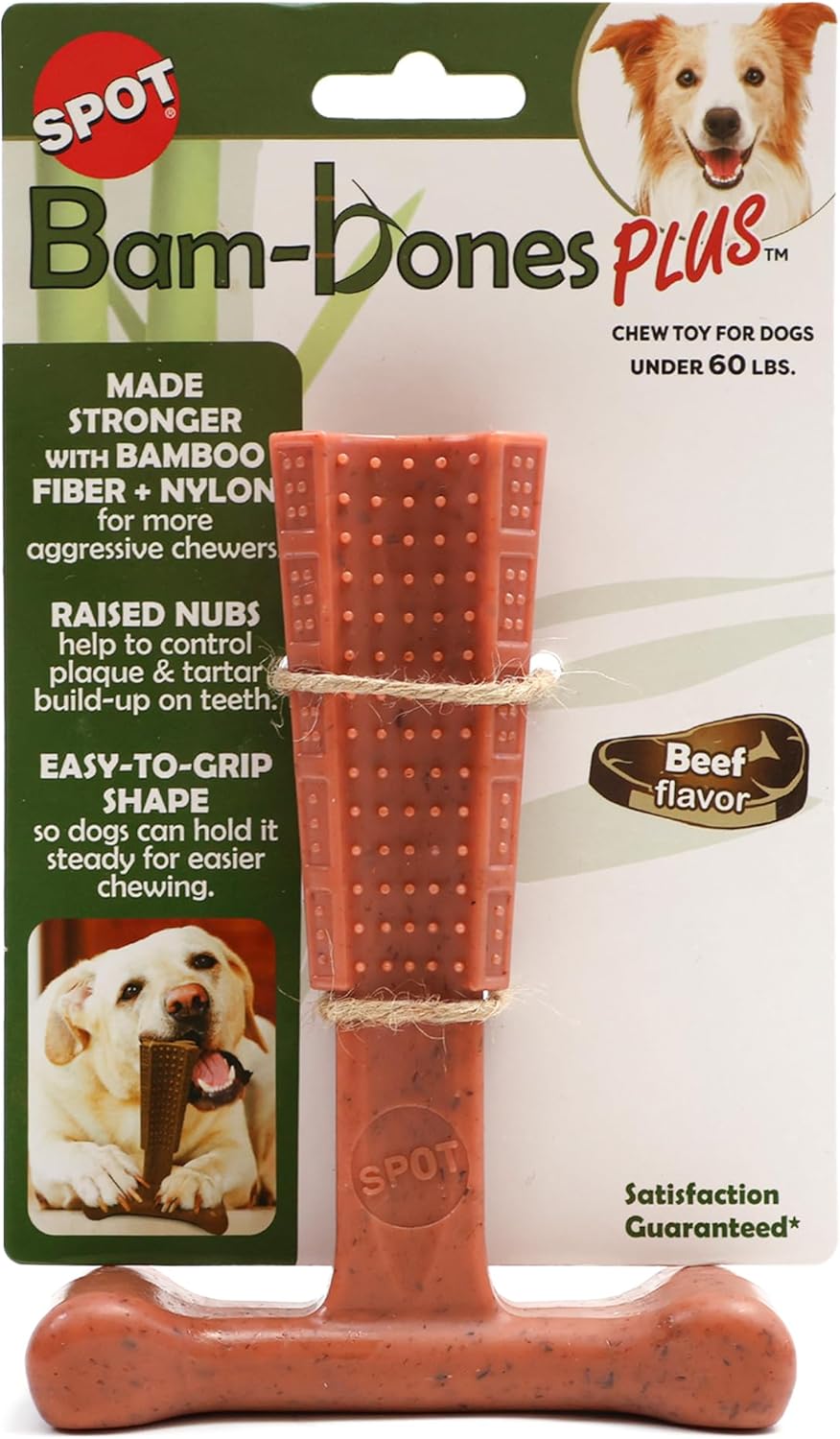 SPOT Bam-Bones Plus T Bone – Bamboo Fiber & Nylon Dog Chew Toy for Moderate to Aggressive Chewers, Durable Long Lasting & Non-Splintering, Beef Flavor Toy for Adult Dogs & Puppies Under 60 lbs, 6 in - Image 2