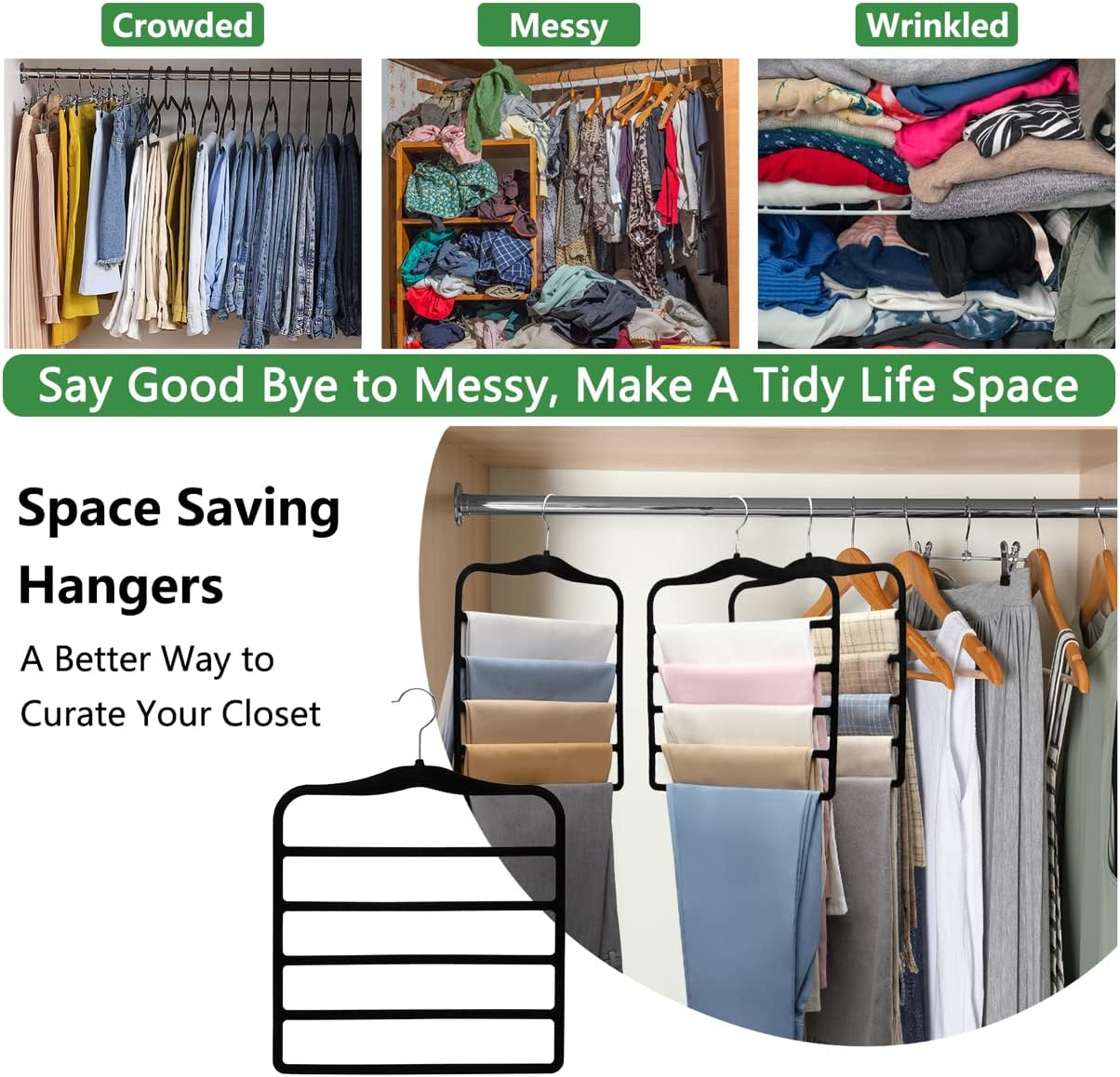 Closet Organizers and Storage,3 Pack Organization and Storage Pants-Hangers-Space-Saving,Velvet Hanger for Dorm Room for College Students Girls Boys Guys Hanging Jean Scarf - Image 6