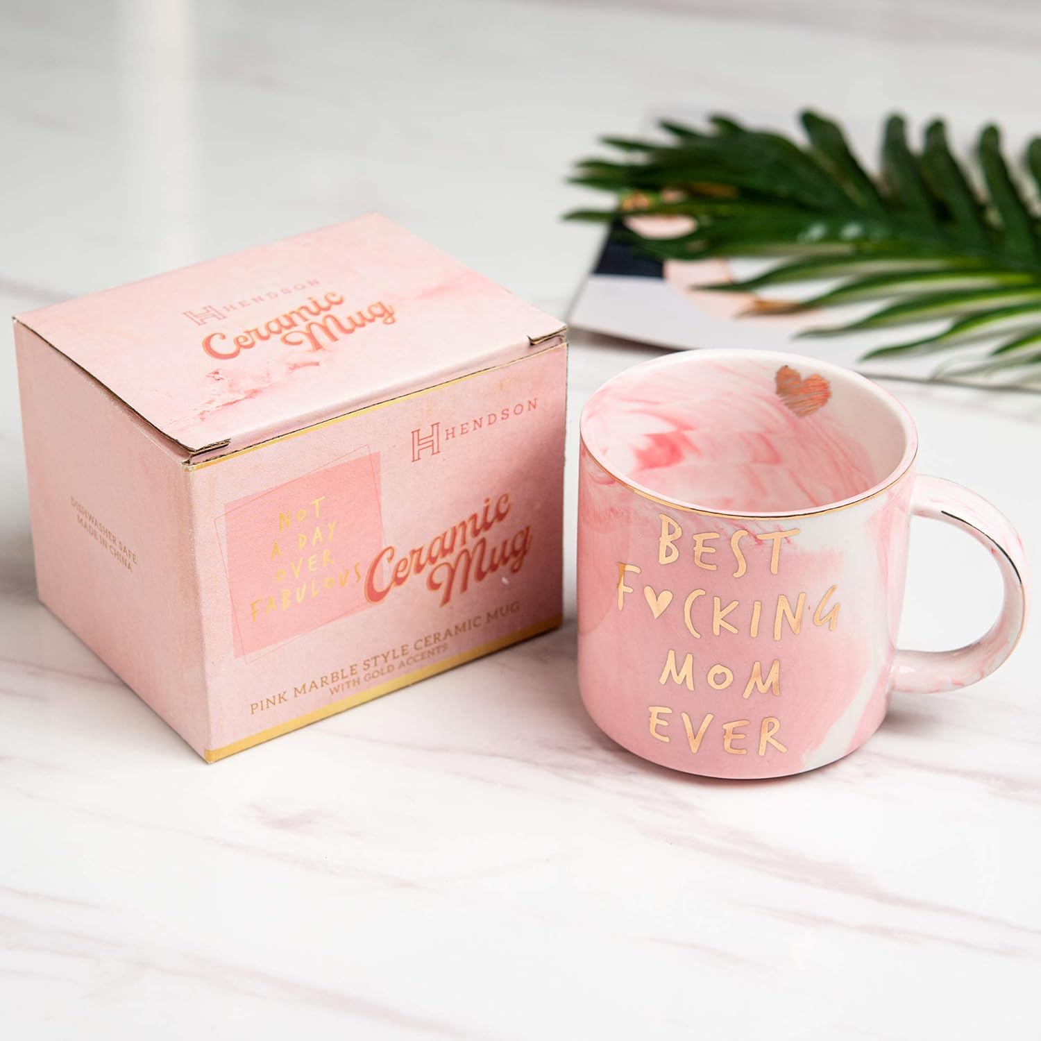 Hendson Mom Gifts for Women - Best Mom Ever - Funny Mom Birthday Gift Ideas, New Mom, Pregnancy Congratulations Gifts for First Time Moms and Mother To Be - Pink Marble Mug, 11.5oz Coffee Cup - Image 2