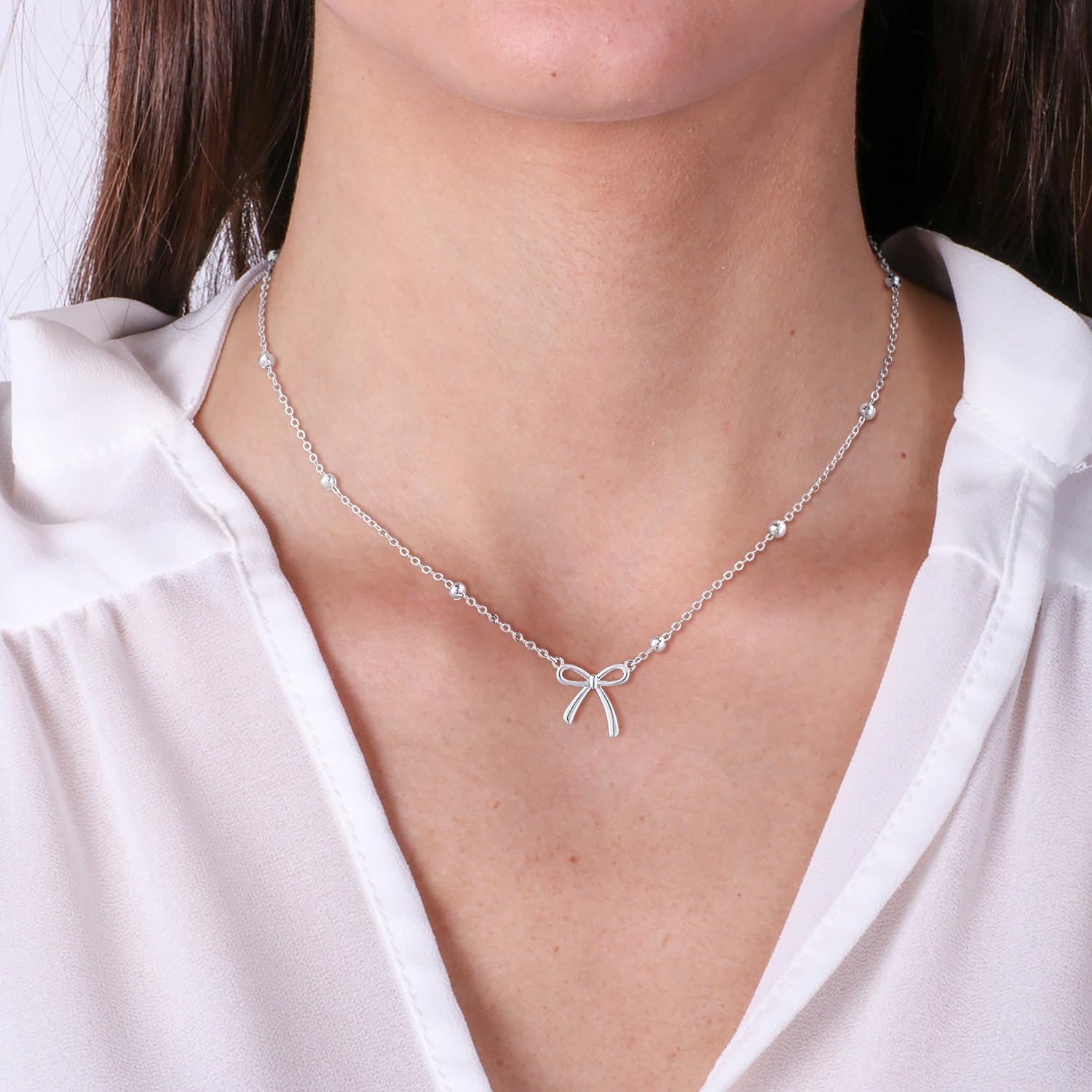 Easter Basket Stuffers - Dainty Bow Necklace for Women 14K Gold Plated Cute Choker Small Pendant Charm Necklaces Teen Gift Trendy Stuff Personalized Jewelry - Image 2