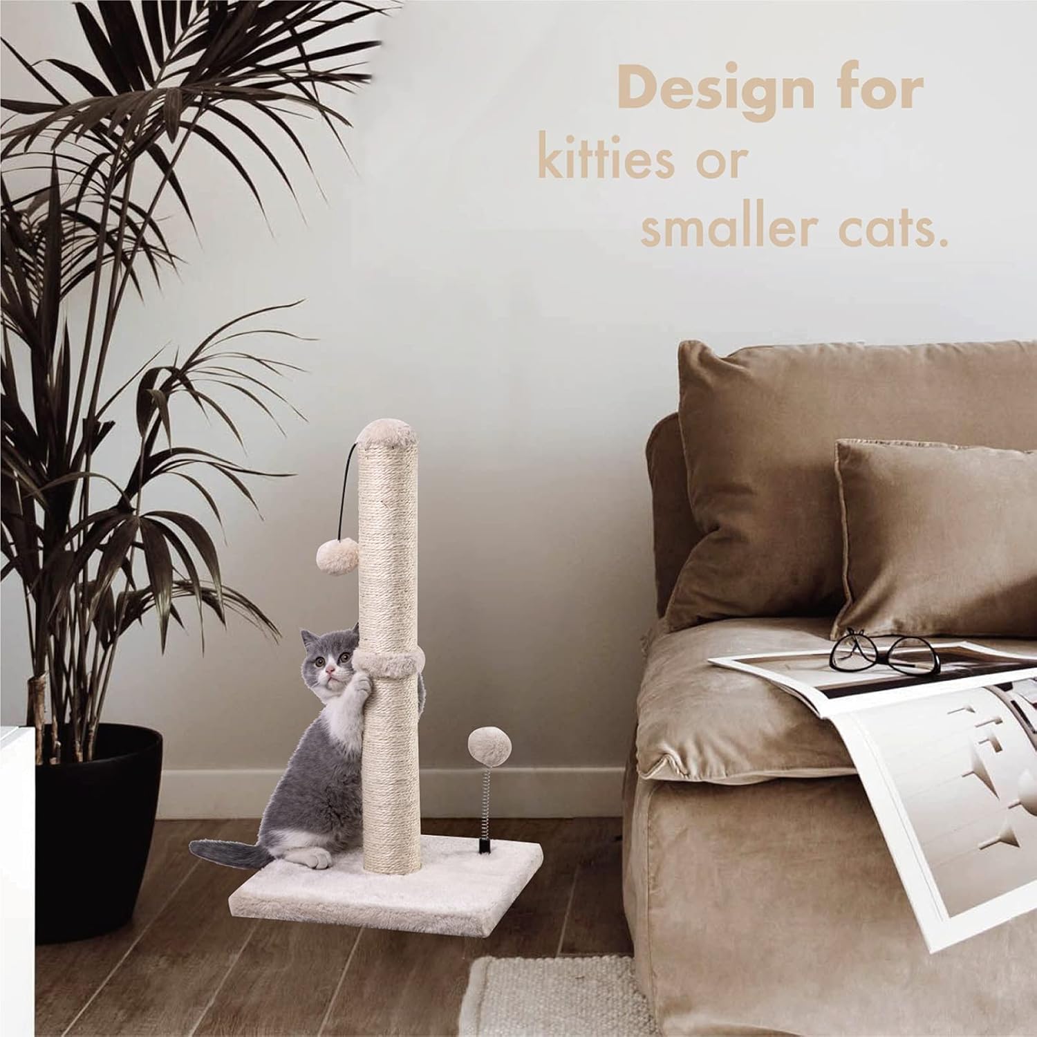 MECOOL Cat Scratching Post Premium Basics Kitten Scratcher Sisal Scratch Posts with Hanging Ball 22in for Kittens or Smaller Cats (22 inches for Kitten, Beige) - Image 5