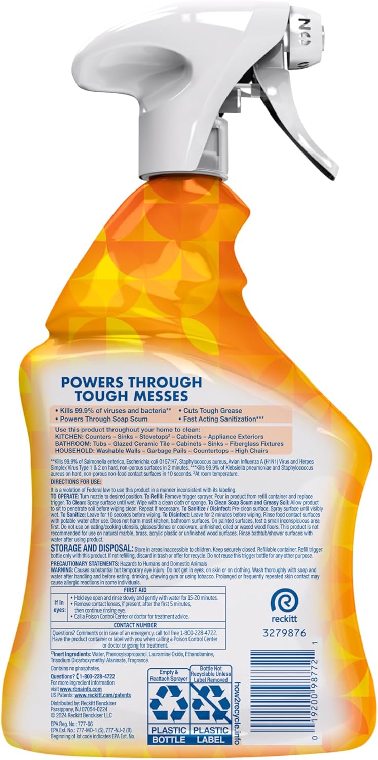 Lysol All Purpose Cleaner Spray, Multi-Purpose Disinfecting Spray, Kitchen & Bathroom Cleaner, Mango & Hibiscus Scent, 32 Fl Oz - Image 8