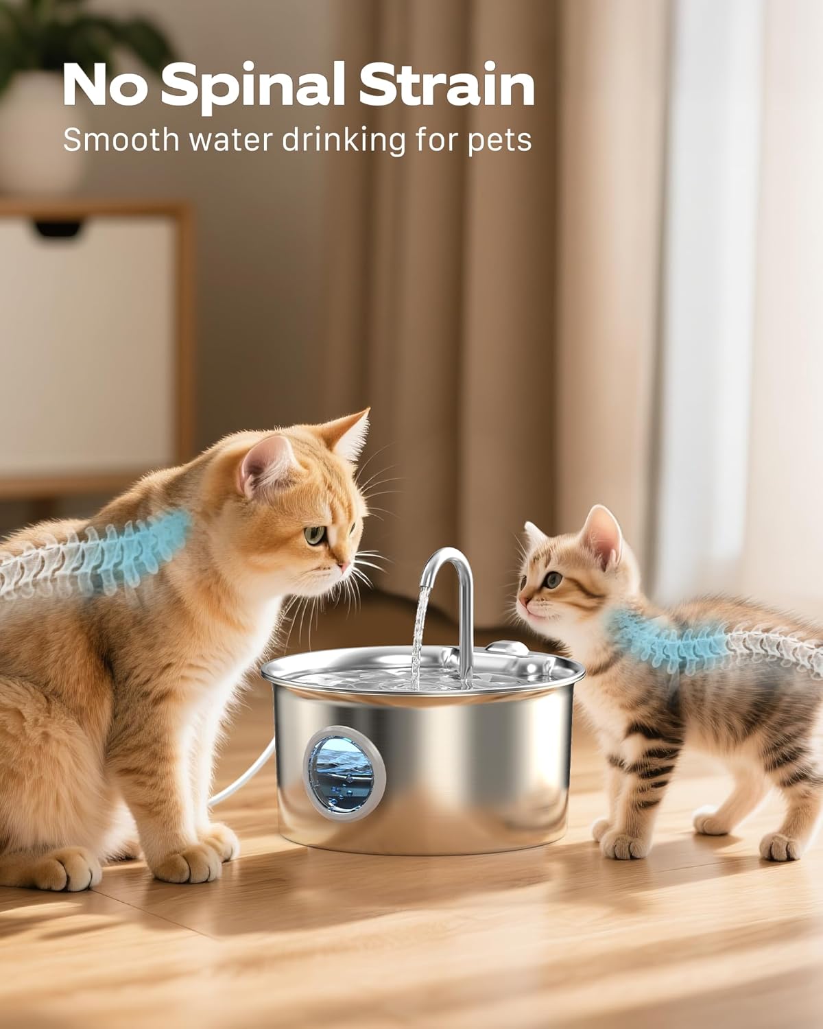 Cat Water Fountain Stainless Steel: Cat Fountain for Drinking - 88oz/2.6L Pet Water Fountain for Cats Indoor - Quiet Cats Water Bowl Dispenser - Pets Feeding & Watering Supplies - for Small Animals - Image 6