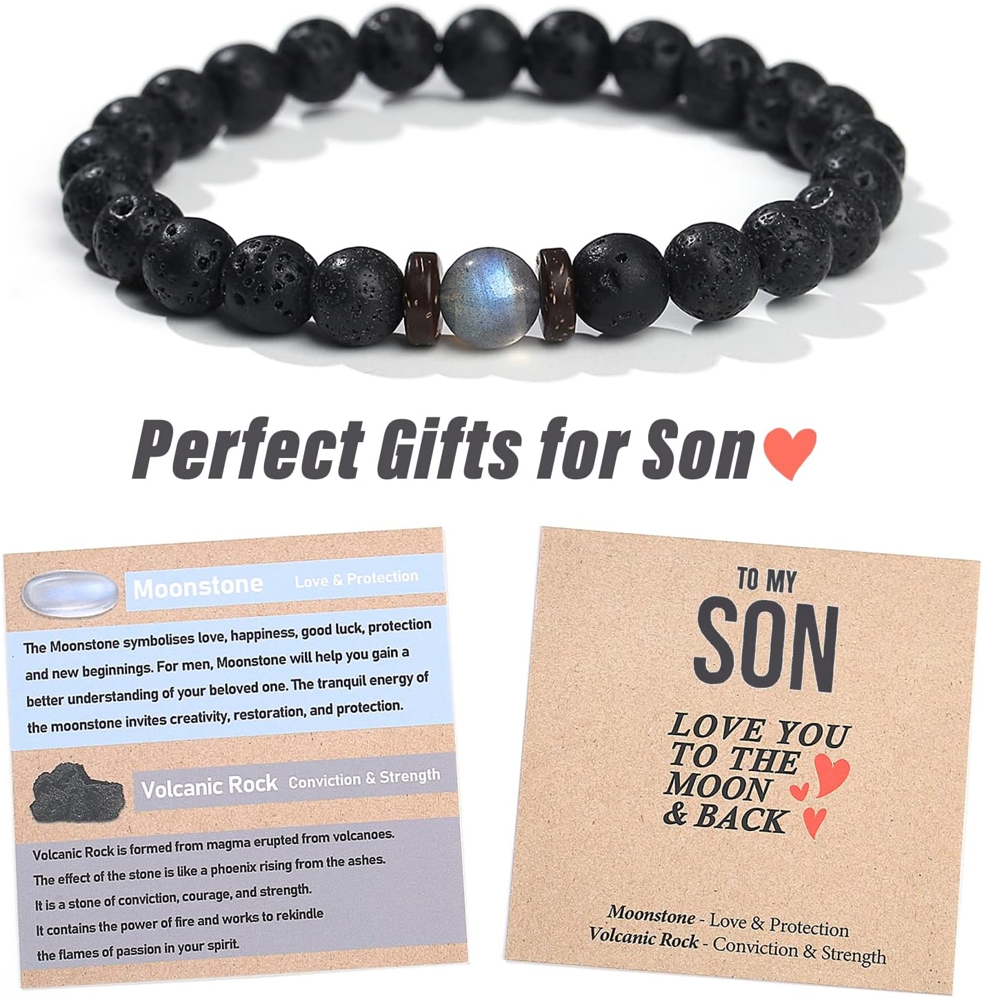 Easter Gifts for Boys/Men-Love/Strength-Natural Gemstone Bracelet for Son Grandson Dad Boyfriend Husband Brother Nephew Uncle - Image 2