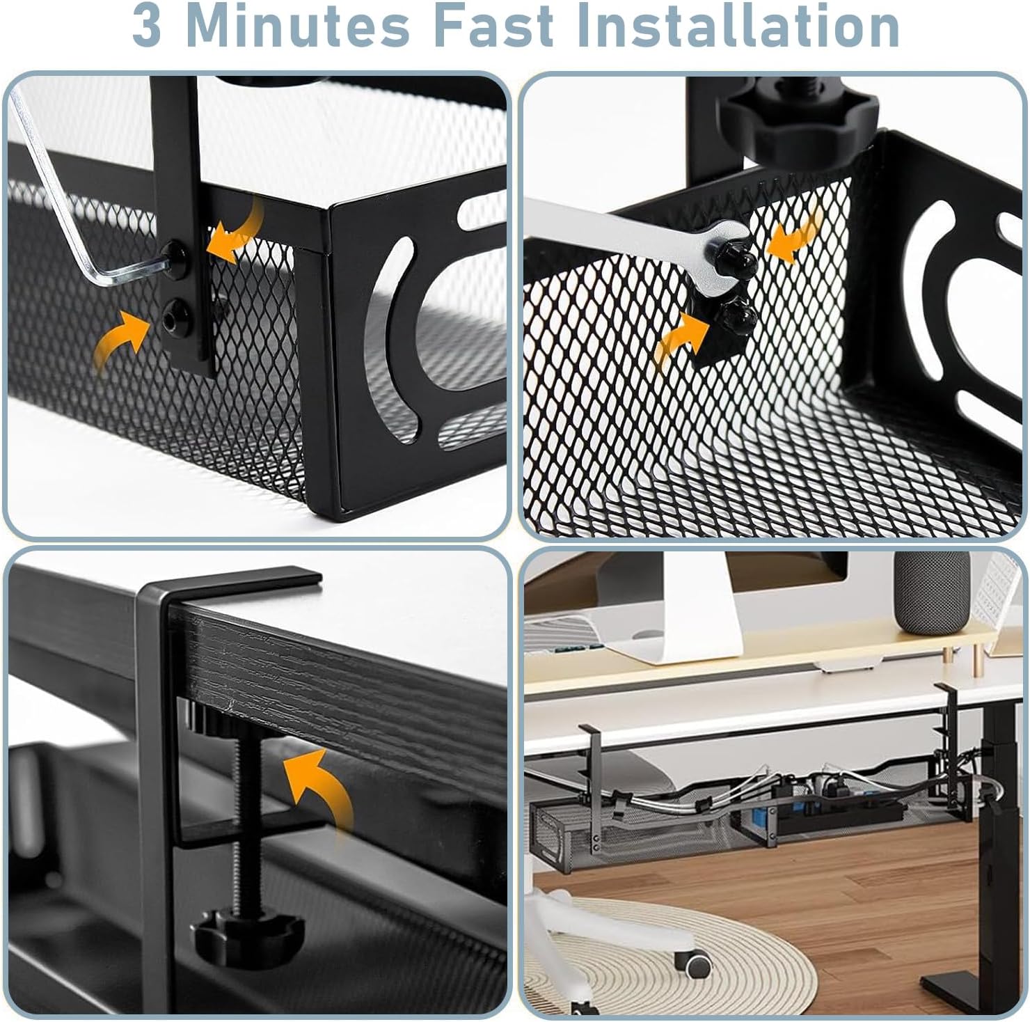 Cable Management, 25'' Cable Management Under Desk No Drill, Metal Cord Organizer with Clamp for Standing Desk, Cable Organizer for Home Office, Black - Image 8