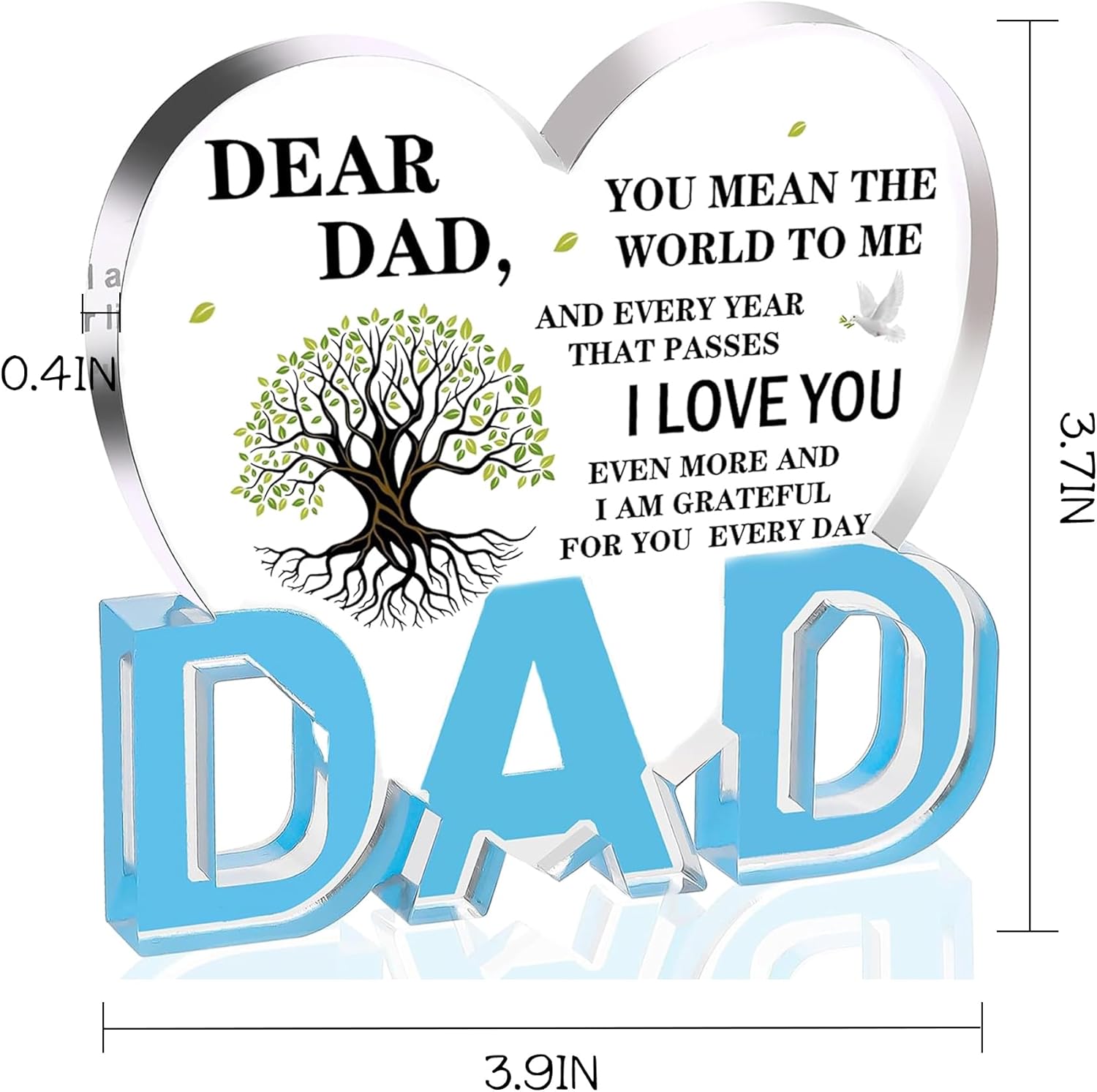 Gifts for Dad, Dad Birthday Gifts - Acrylic Heart Dad Plaque 3.9×3.7inch, Valentines Day Christmas Fathers Day Present for Dad from Daughter Son Wife, Memorial Gifts for Loss of Dad - Image 5
