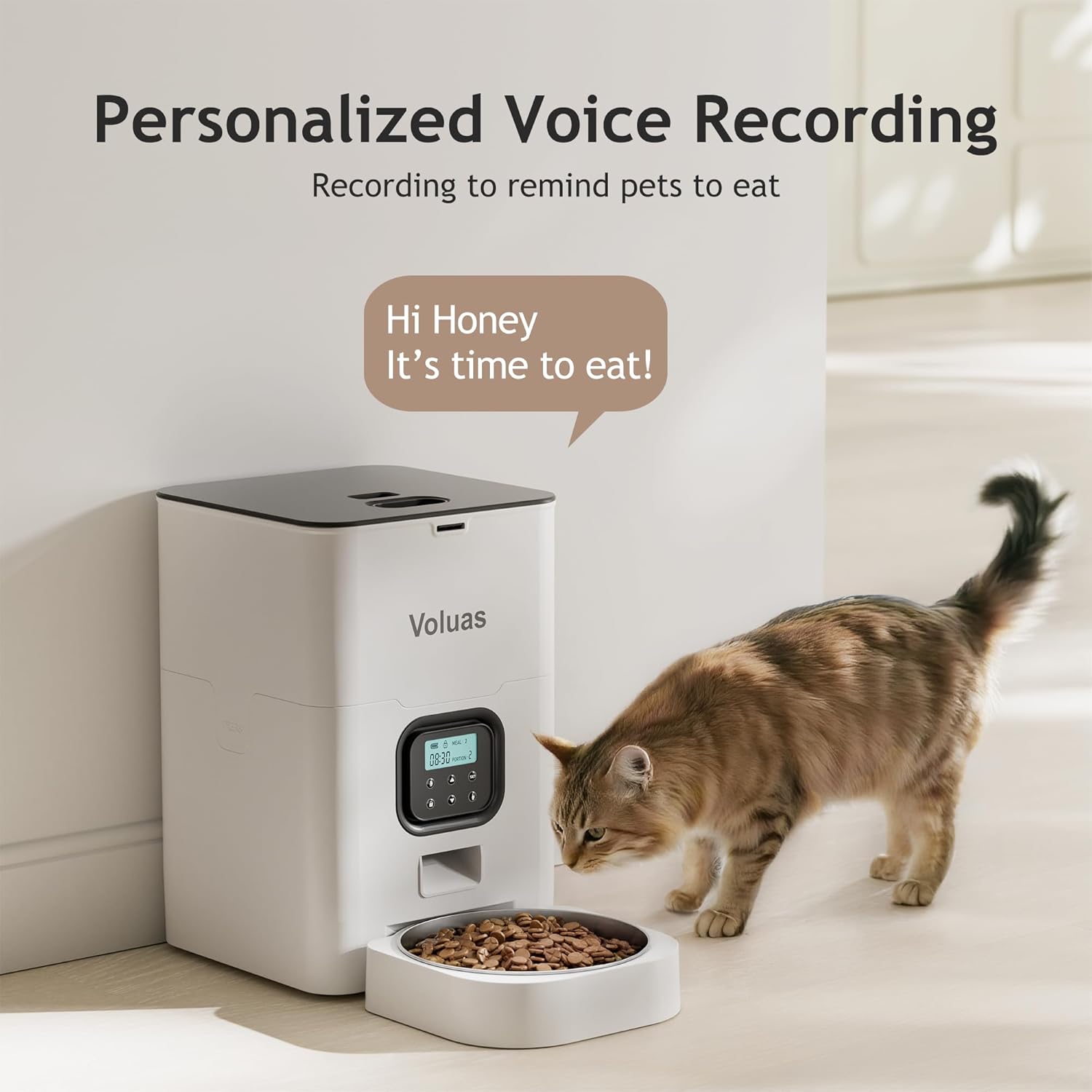 VOLUAS Automatic Cat Feeders - Timed Pet Feeder for Cats and Dogs with Dry Food Dispenser, Desiccant Bag, Programmable Portion Control, 4 Daily Meals, 10s Voice Recorder - Image 4