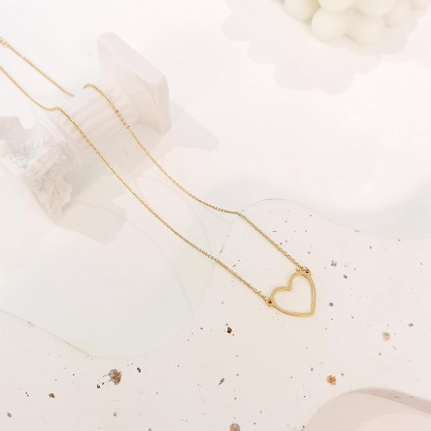 Cute Heart Necklace Dainty 18k Gold Plated Tiny Heart Pendant Choker Necklaces Small Gold Love Open Heart Chain Necklace for Women Simple Gold Necklace for Women Trendy Jewelry - Image 6