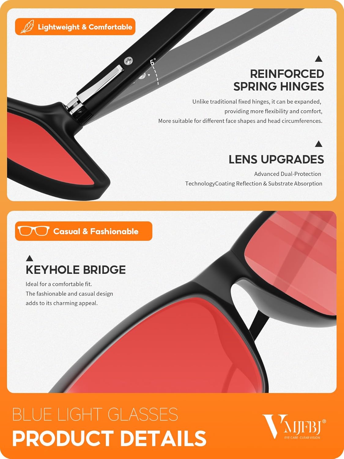 Blue Light Blocking Glasses for Men Woman, Anti Blue Light Glasses for Better Sleep Computer Use Gaming with Red Lens Reduce Eye Strain - Image 7