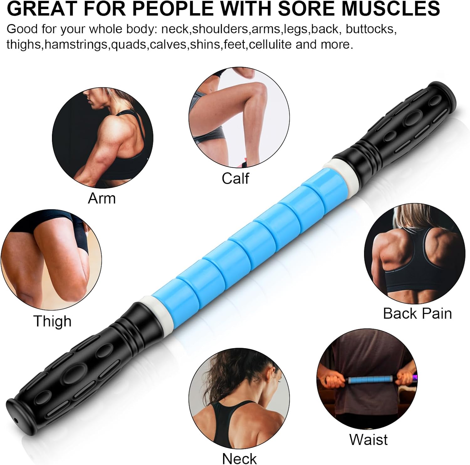 iGreely Premium Muscle Roller The Ultimate Massage Roller Stick 17 Inches Recommended by Physical Therapists Promotes Recovery Fast Relief for Cramps Soreness Tight Muscles Blue - Image 3