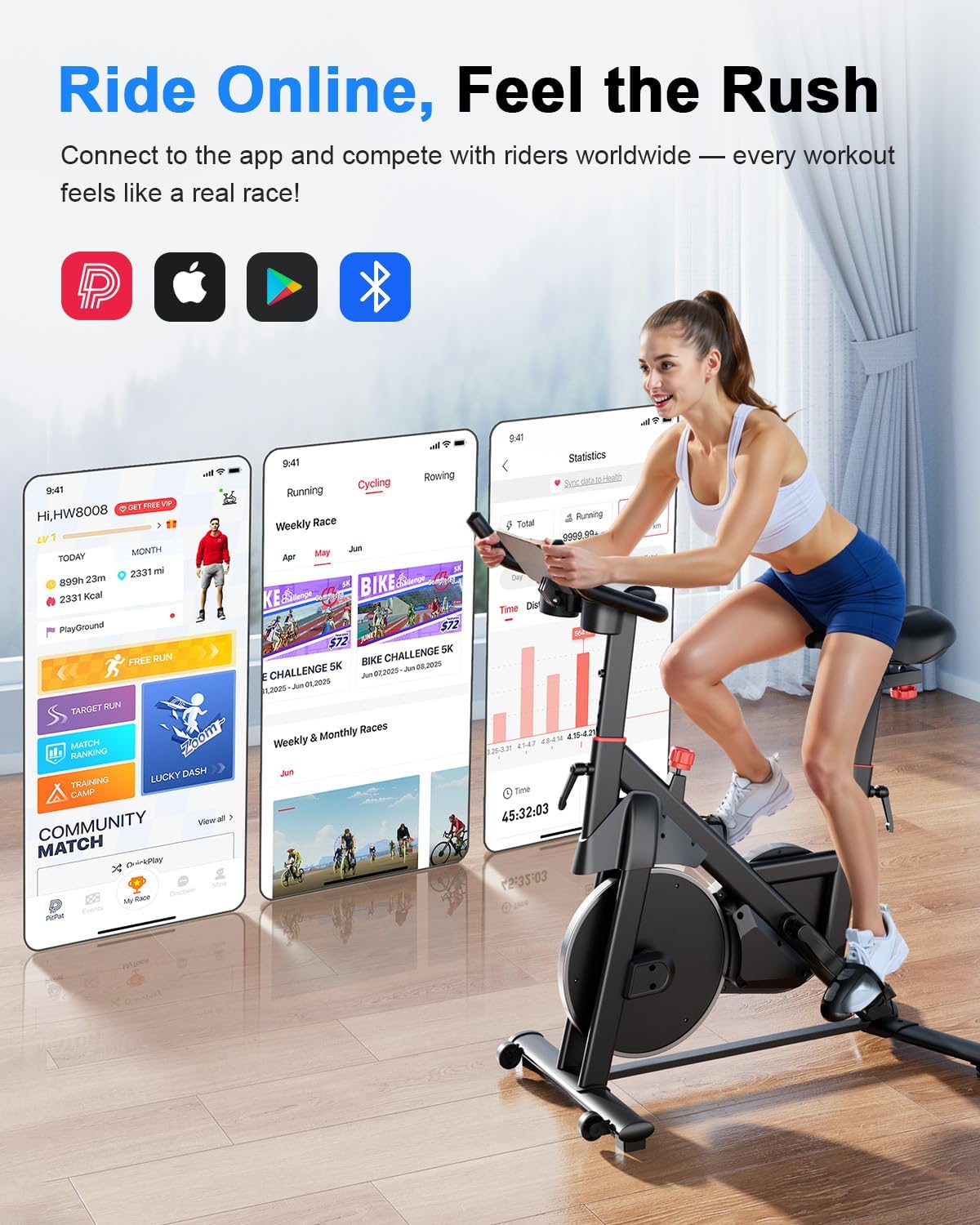 Superun Exercise Bike, Stationary Bikes for Home with Brake Pad, Low Noise Spin Bike with 300LBS Weight Capacity, Indoor Cycling for Home Gym with Pad Mount LCD Monitor and Cup Holder - Image 2