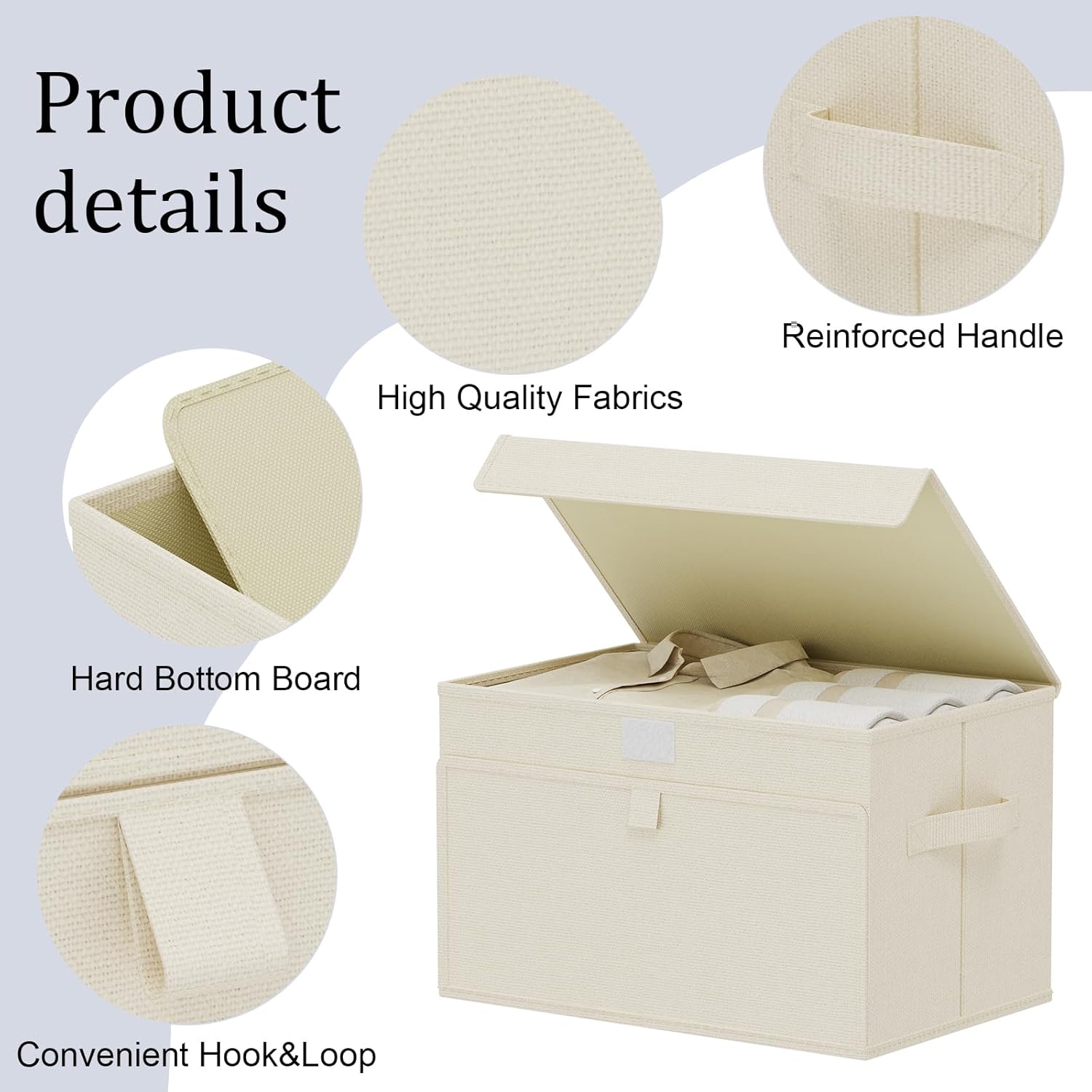 Convenient Storage Bins for Taking Clothes, Fabric Boxes with Flip Cover, Collapsible Organizer with Handles, Cube Baskets for Home, Bedroom, Closet, 15x9.8x9.8in, Beige, 4 Pack - Image 6