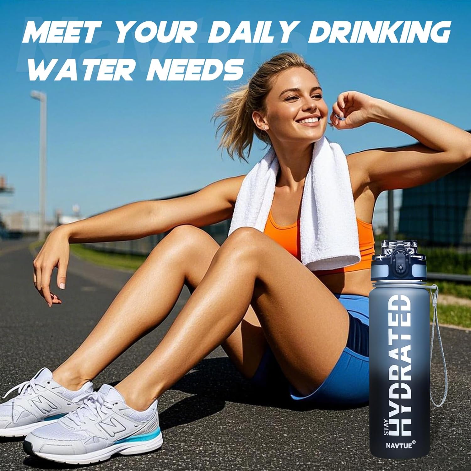 Water Bottle, 16.9 OZ Sports Water Bottles with Time Marker Wide Mouth, Motivational and Leakproof Drink Bottle, BPA Free Tritan with Carry Strap for Gym Fitness Outdoor(1 Bottle) - Image 6