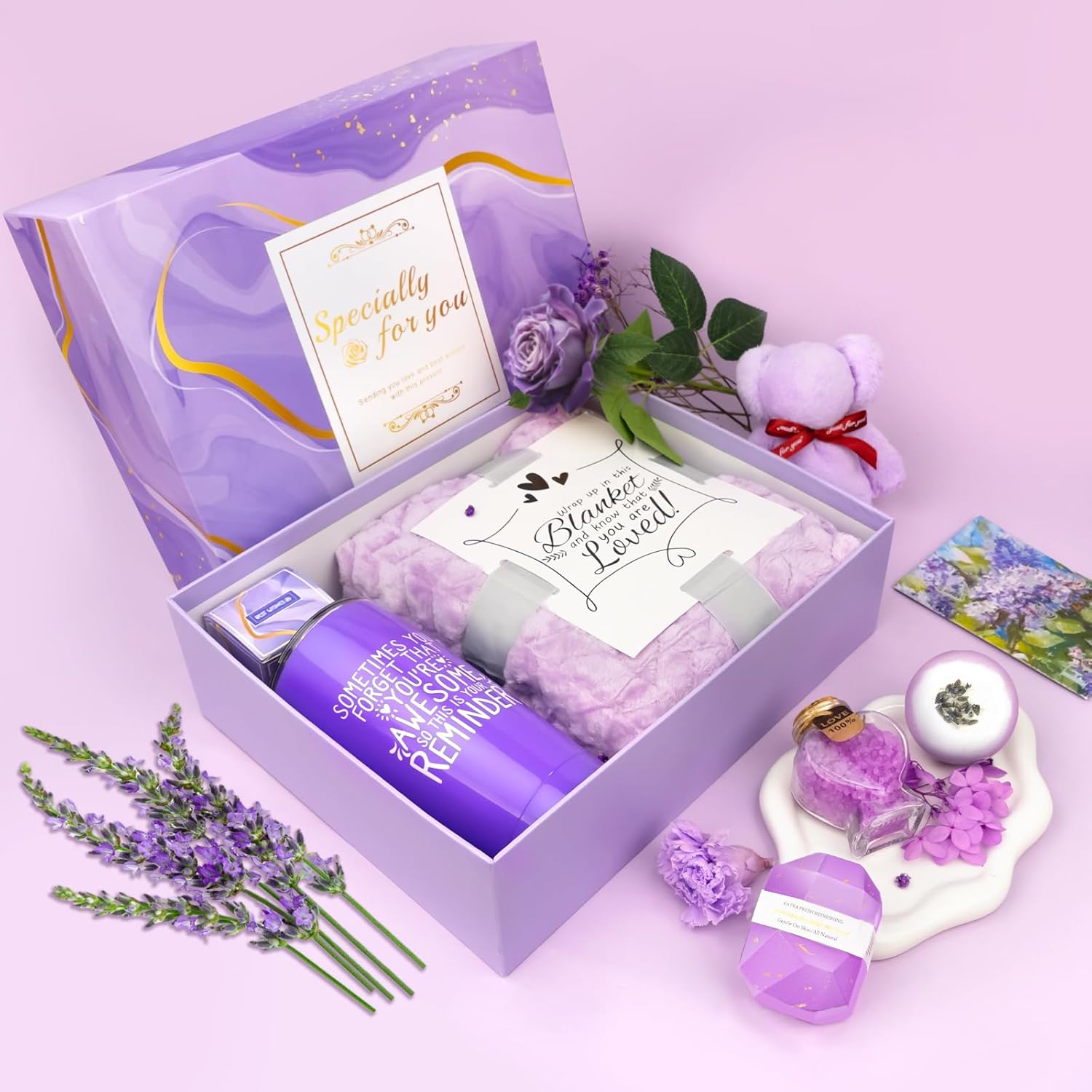 Spa Gifts for Women, Lavender 16 Pcs Valentines Day Gifts for Her Girlfriend Wife Daughter Sister, Self Care Gift Baskets for Women, Thank You, Get Well, Sympathy Inspirational Care Package Spa Basket - Image 7