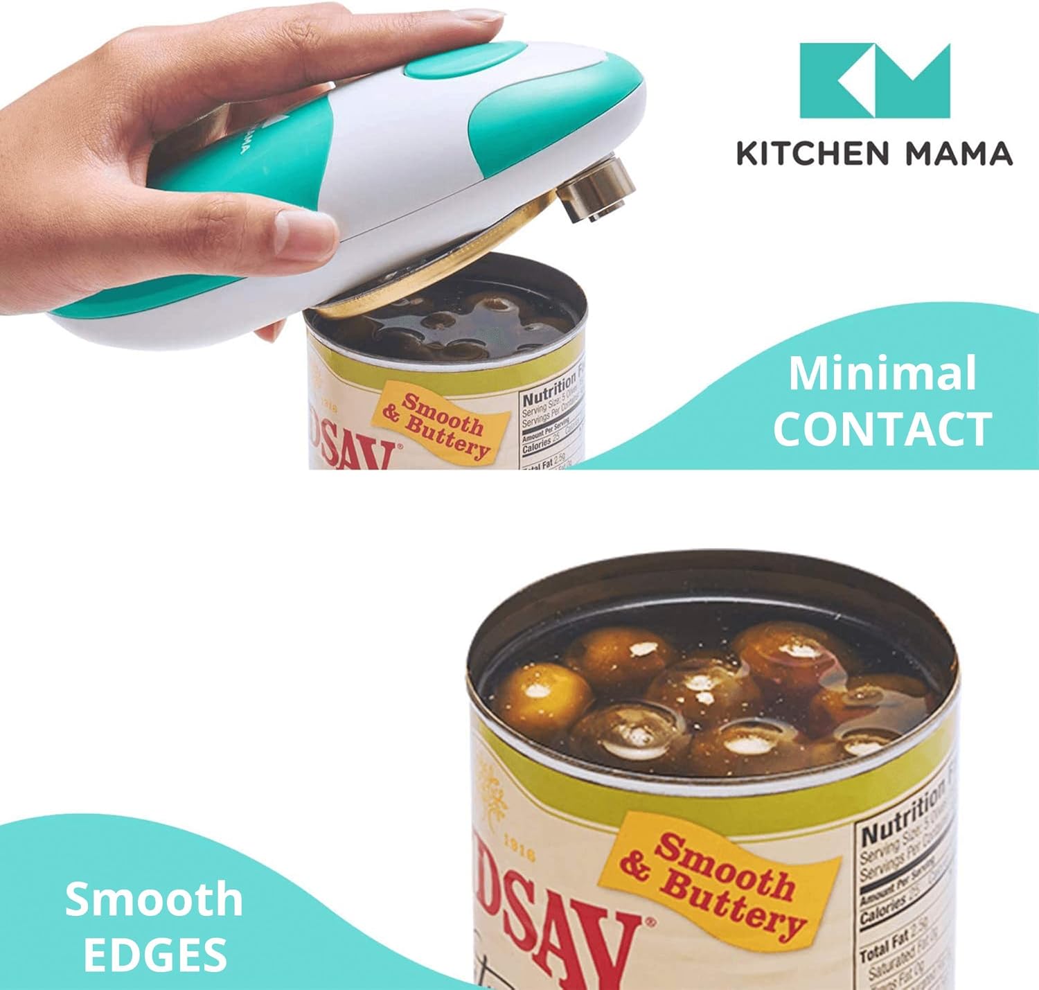 Kitchen Mama Auto Electric Can Opener: Open Your Cans with A Simple Press of Button - Automatic, Hands Free, Smooth Edge, Food-Safe, Battery Operated, YES YOU CAN (Teal) - Image 3
