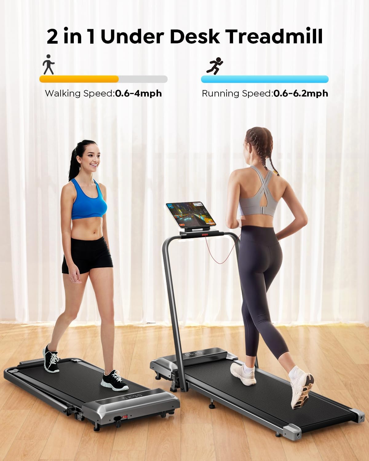 Walking Pad Treadmill with Incline, 2 in 1 Foldable Treadmills for Home Small Office, 300lbs Portable Compact Under Desk Treadmill with App, Remote Control and LED Display - Image 2