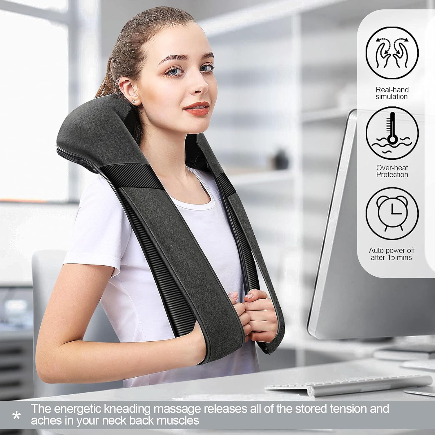 Mirakel Shiatsu Neck & Back Massager with Heat - Deep Tissue Neck, Back & Shoulder Pain Relief - Ergonomic Design Shoulder Massager, Electric Kneading Whole Body Massage Pillow Gifts for Women, Men - Image 4