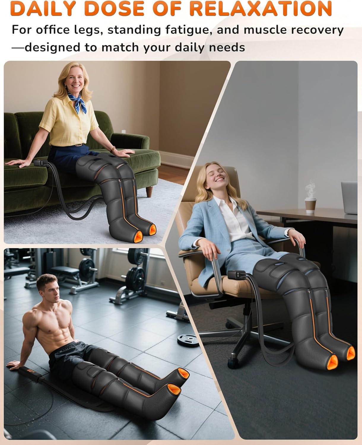 Leg Massager with Heat and Compression : Foot and Calf Massager for Circulation and Pain Relief, Sequential Compression Boots with 6 Modes, 9 Intensity, 3 Heat - Gifts for Mom, Dad, Him, Her - Image 5