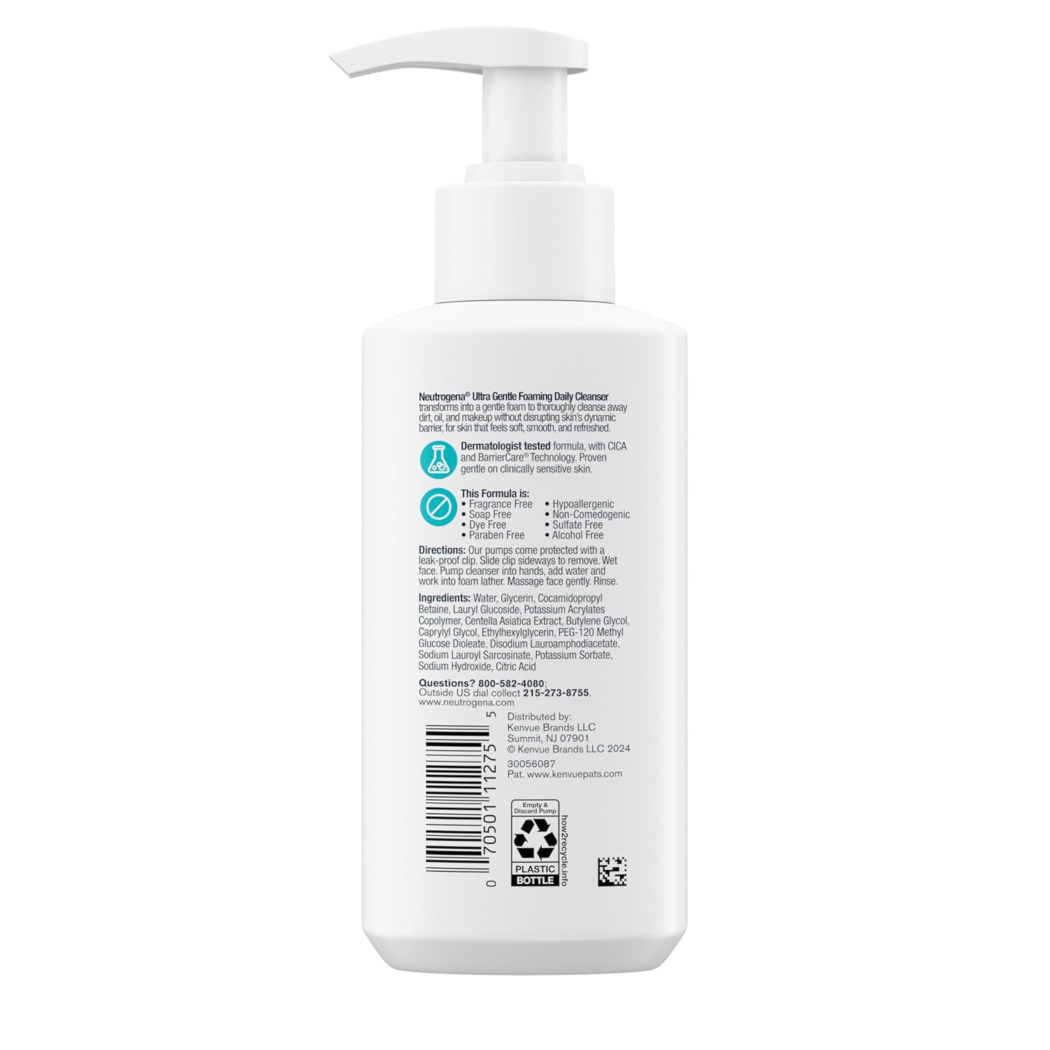 Neutrogena Ultra Gentle Foaming Facial Cleanser, Foaming Face Wash for Sensitive Skin, Gently Cleanses Away Dirt, Oil & Makeup Without Over Drying, Fragrance-Free, 5.8 fl. oz - Image 9