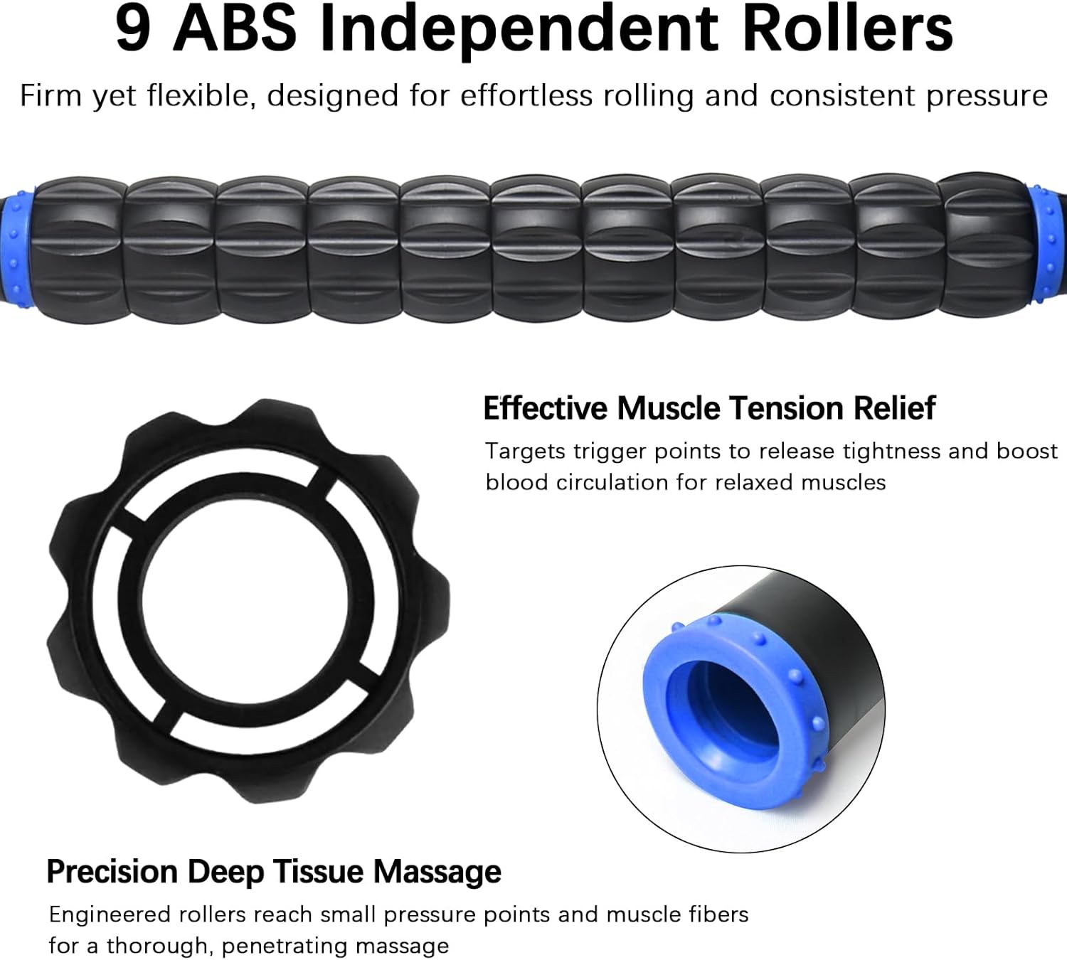Muscle Roller Massage Roller Stick- Deep Tissue Fascia Blaster for Myofascial Pain Relief, Lymphatic Drainage & Body Sculpting, Handheld Physical Therapy & Recovery Tool (Blue black-18 inch) - Image 3