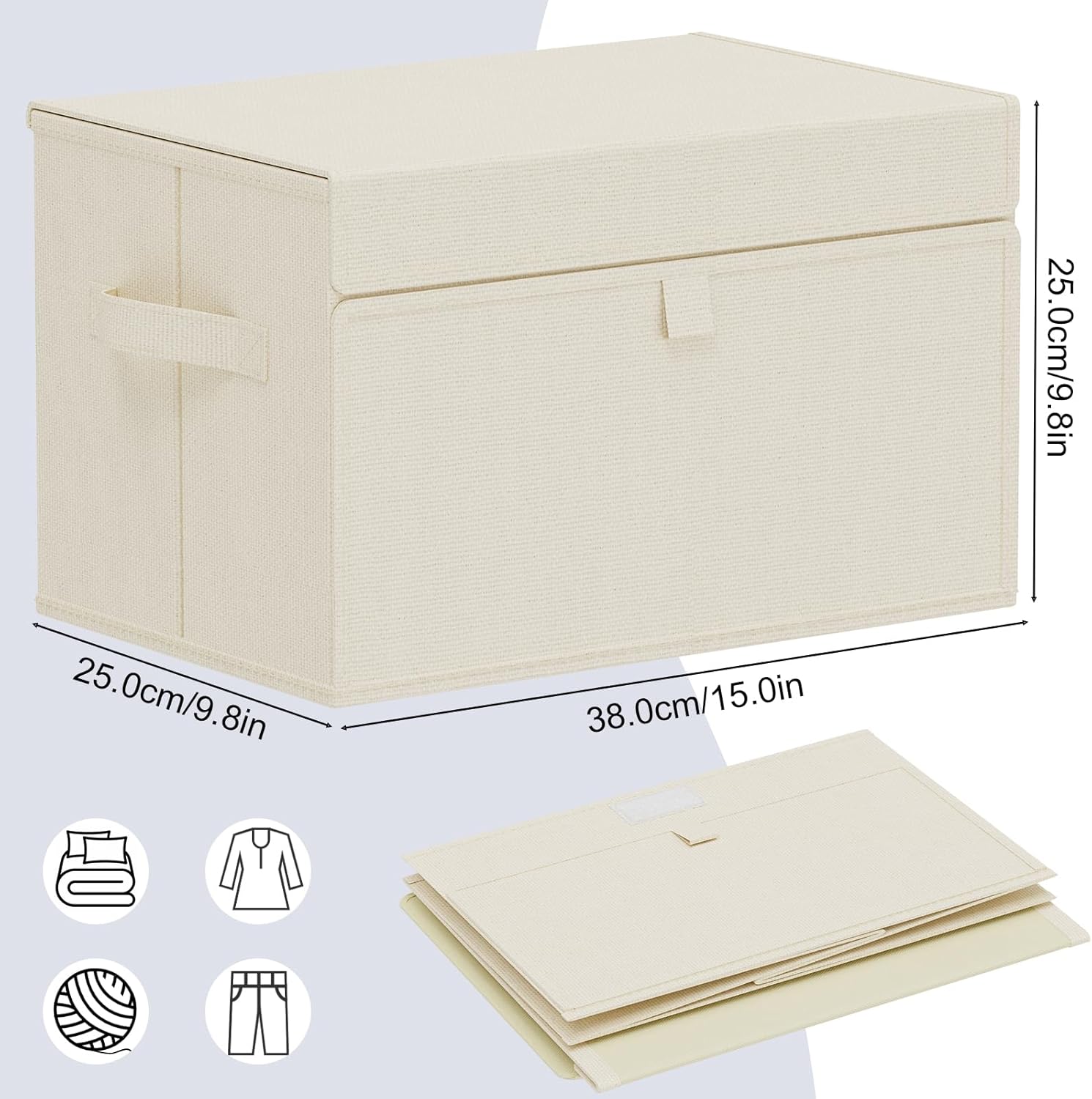 Convenient Storage Bins for Taking Clothes, Fabric Boxes with Flip Cover, Collapsible Organizer with Handles, Cube Baskets for Home, Bedroom, Closet, 15x9.8x9.8in, Beige, 4 Pack - Image 4
