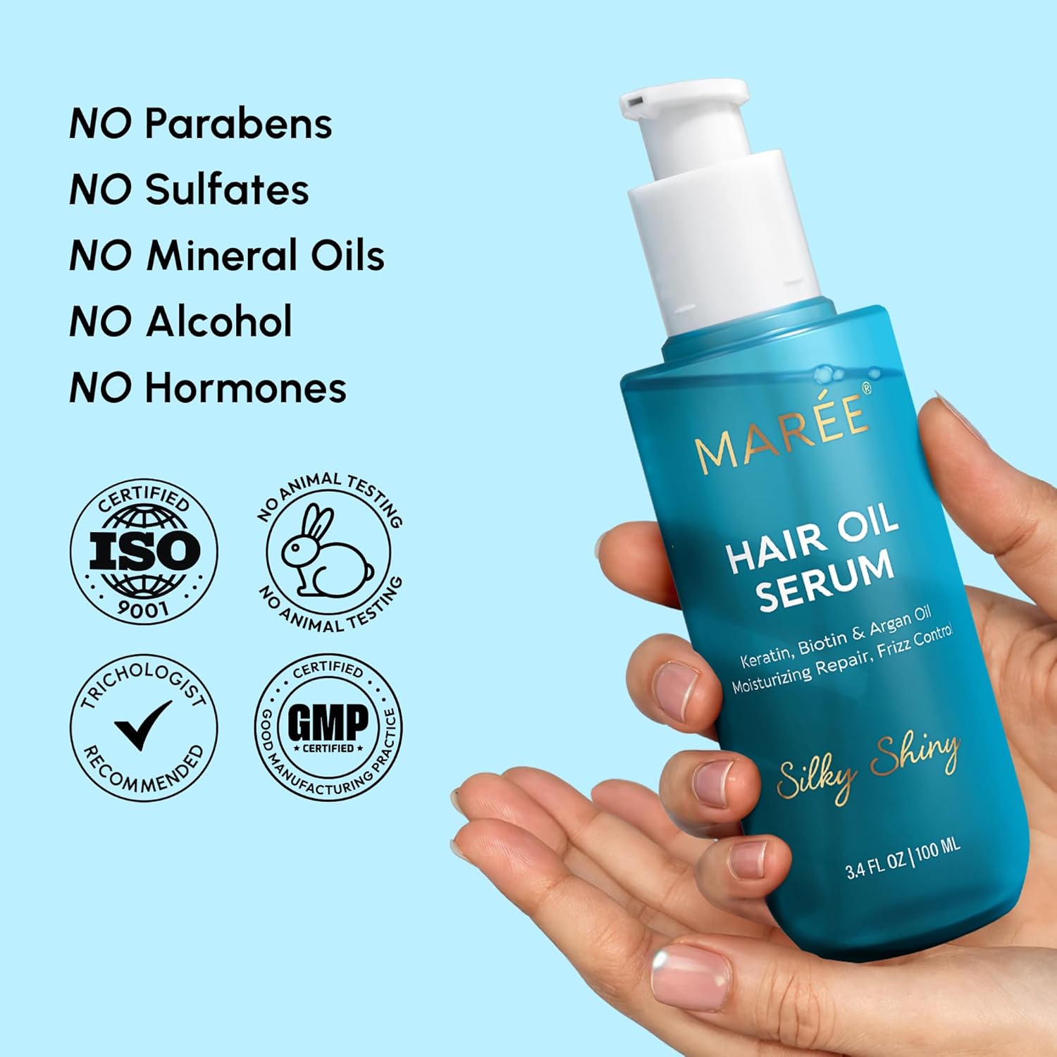 MAREE Hair Oil for Frizzy Hair with Argan Oil, Keratin & Biotin – Hair Serum for Dry and Curly Hair Gloss – Frizz Control Hair Care Products for Women – Aceite Para el Cabello – Keratin Hair Treatment - Image 10
