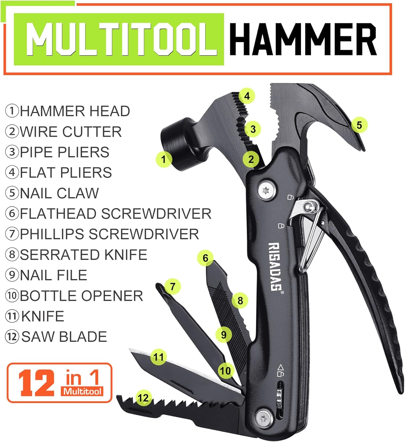 Gifts for Men - Birthday Gifts for Man, Dad, Husband, Mens Gift Ideas - Stocking Stuffers for Men, Mens Stocking Stuffers - Christmas Fathers Day Groomsmen Gift - Multitool Hammer for Camping, Hiking - Image 2