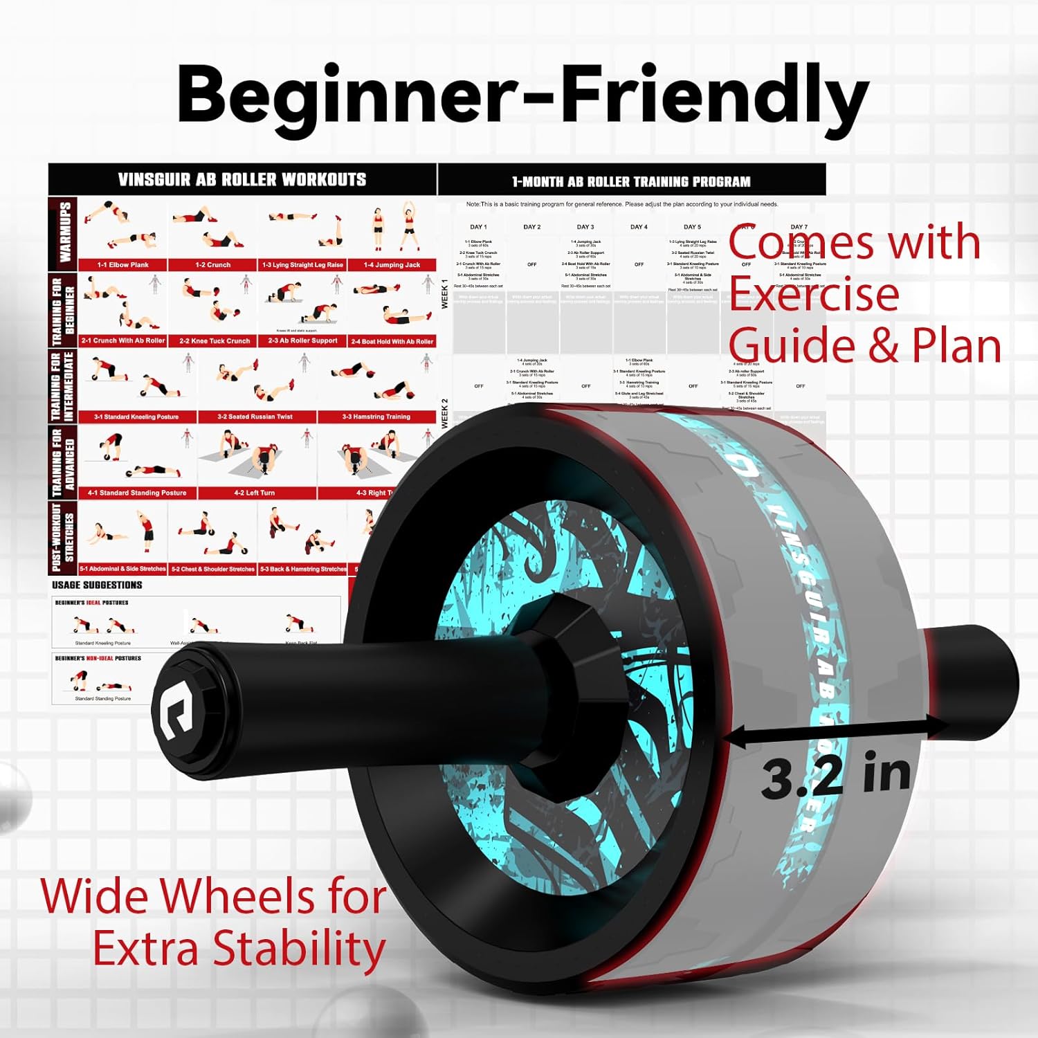 VINSGUIR Ab Roller Wheel, Abs & Core Workout Equipment for Home Gym with Knee Pad Accessories, Abdominal Wheel for Full-body Strength Training - Image 8