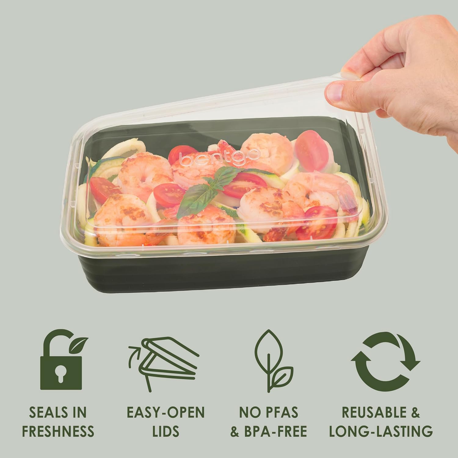 Bentgo Prep - 20-Piece 1-Compartment Reusable Meal Prep Containers with Lids, PFAS & BPA Free Materials, Durable, Microwave, Freezer, & Dishwasher Safe To Go Food Storage (Khaki Green) - Image 4