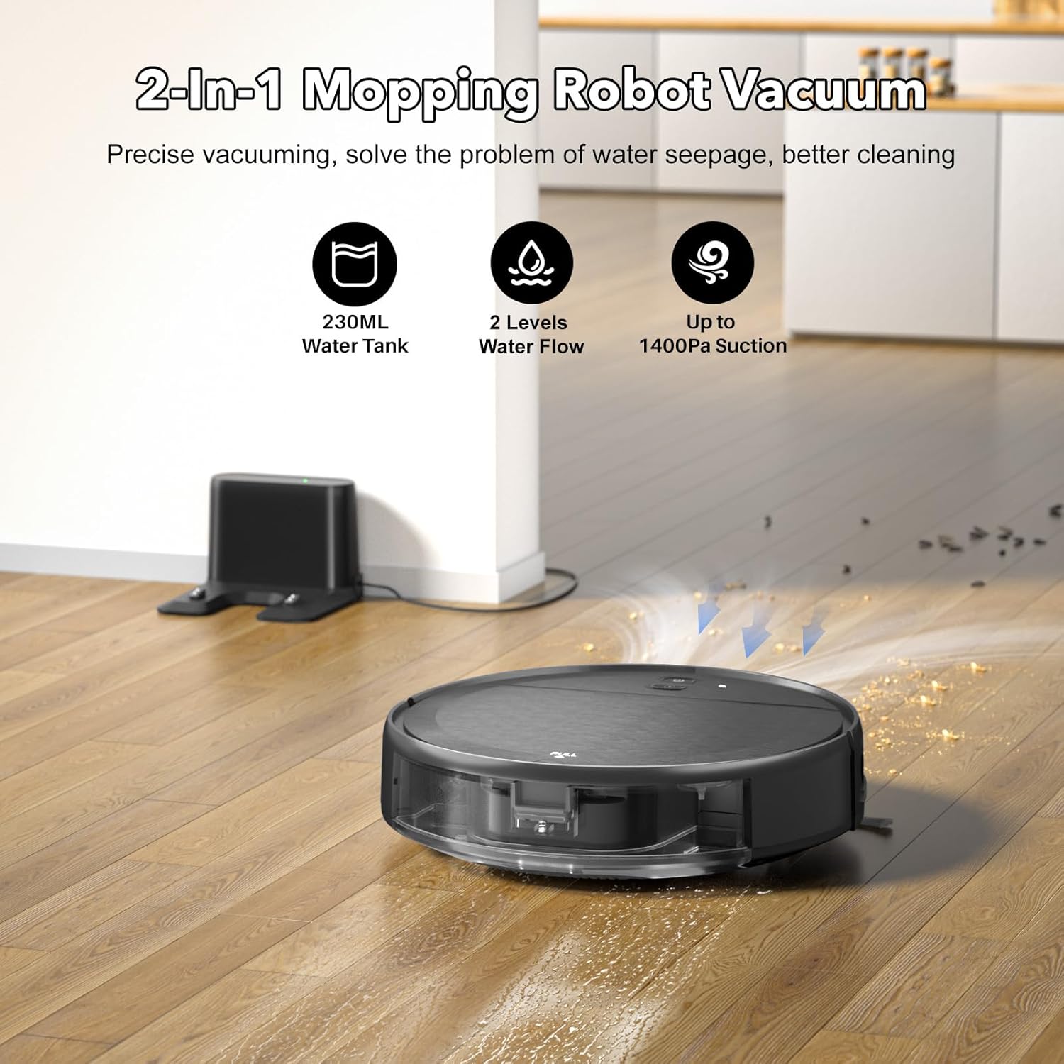 Robot Vacuum and Mop Combo, 2 in 1 Robotic Vacuums Cleaner with WiFi/App, Robot Vacuum with Water Tank, Strong Suction, Schedule, Self-Charging, Quiet, for Hard Floor, Pet Hair, Low Pile Carpet - Image 2