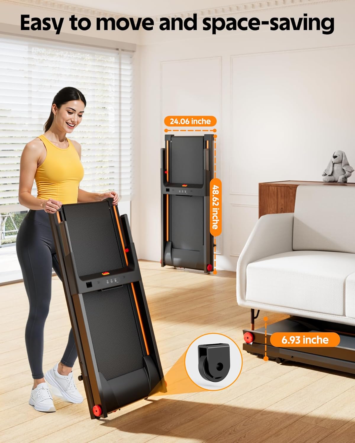 DeerRun Foldable Treadmill for Home with 5% Manual Incline and Handlebar, 0.6–7.5 MPH for Walking and Running, 3.0 HP, 300 lb Capacity, App & Remote Control - Image 9