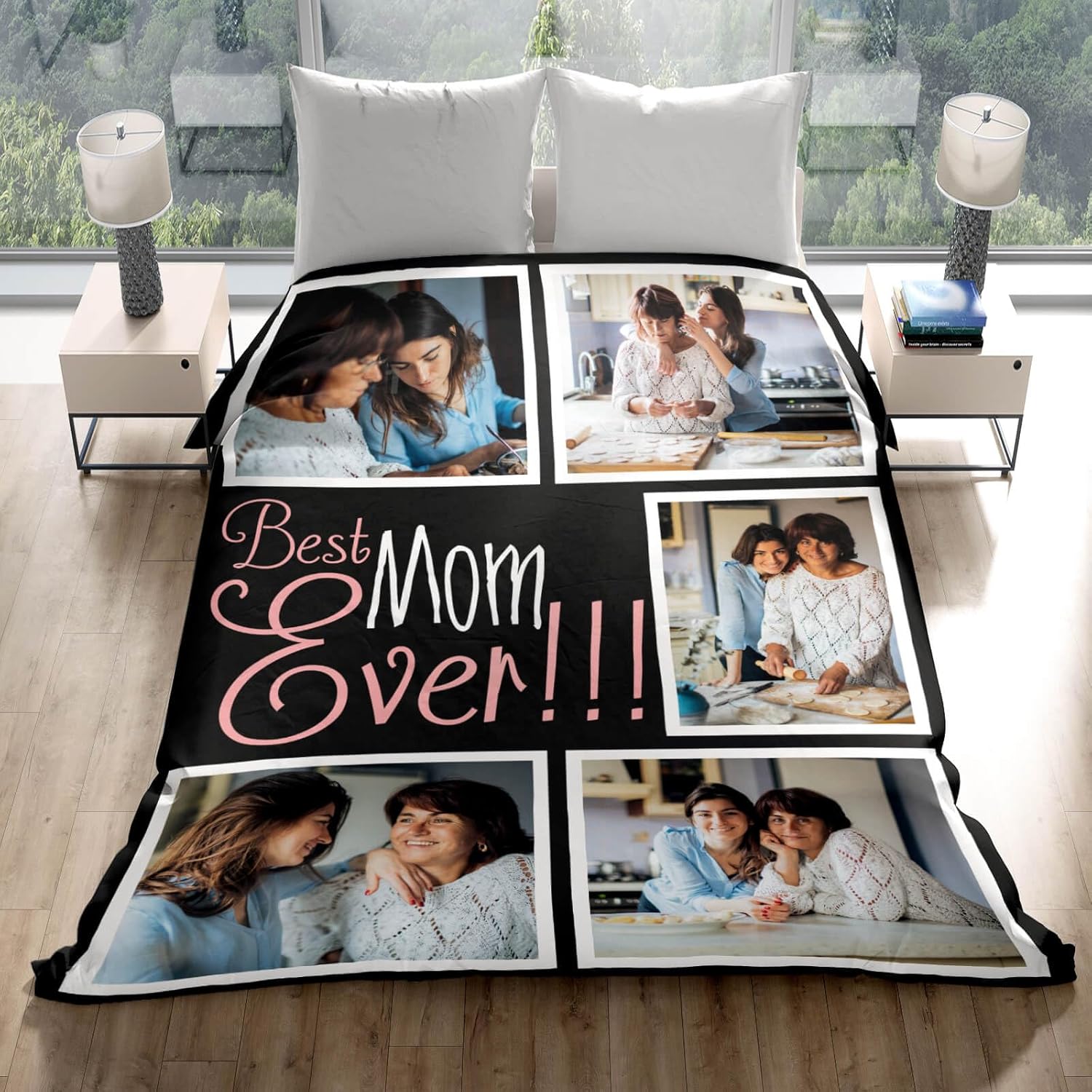 Custom Mom Blanket with 5 Photos Personalized Blanket with Pictures Customized Throw Gifts for Mom Grandma Photo Throw Blanket for Birthday Mother's Day, 15 Colors Available - Image 3
