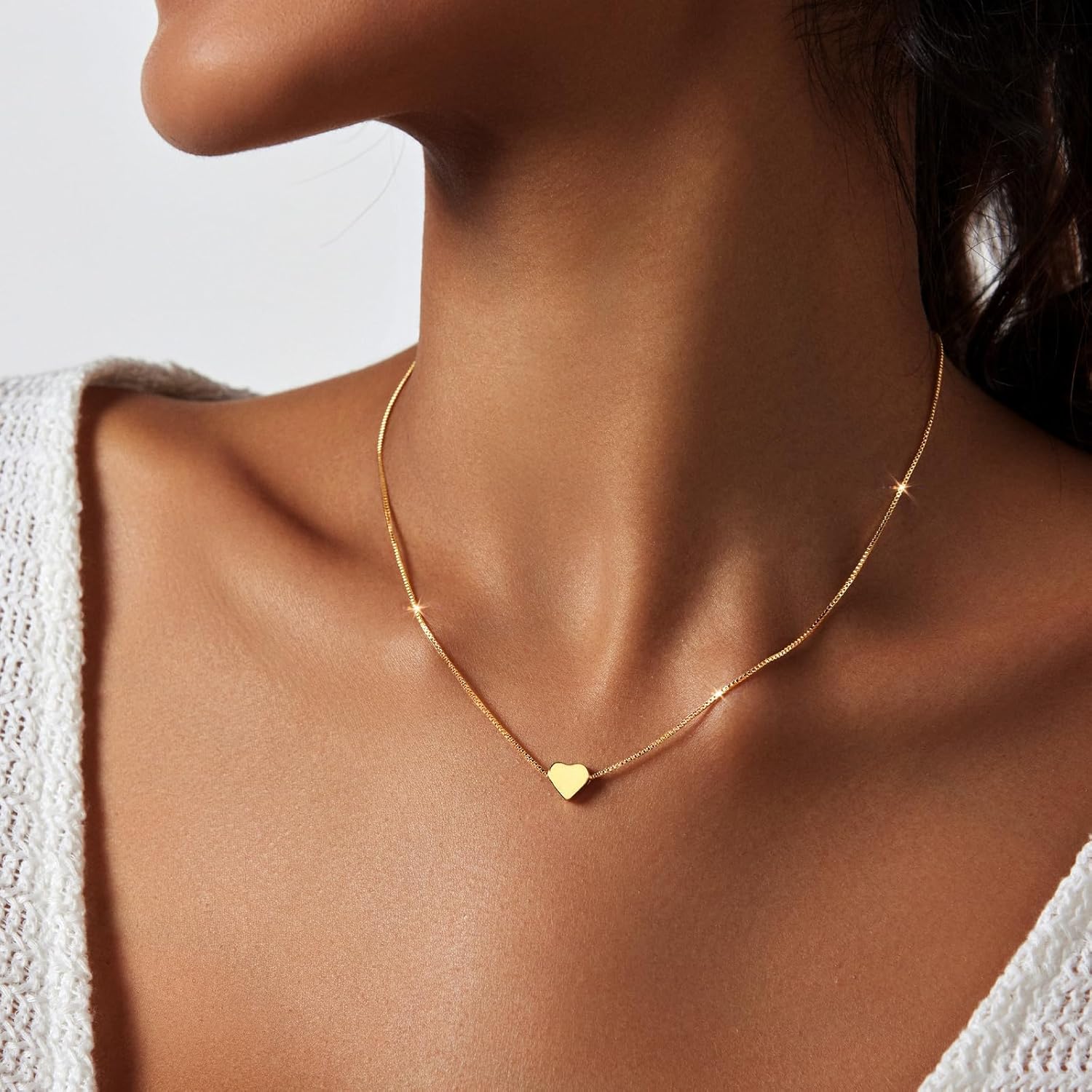 Zeffy Dainty Gold Heart Necklace for Women Trendy 14K Gold/Silver Plate Cute Heart Pendant Choker Necklaces Gold Love Heart Chain Necklace for Women Dainty Gold Jewelry Gifts for Women - Image 2