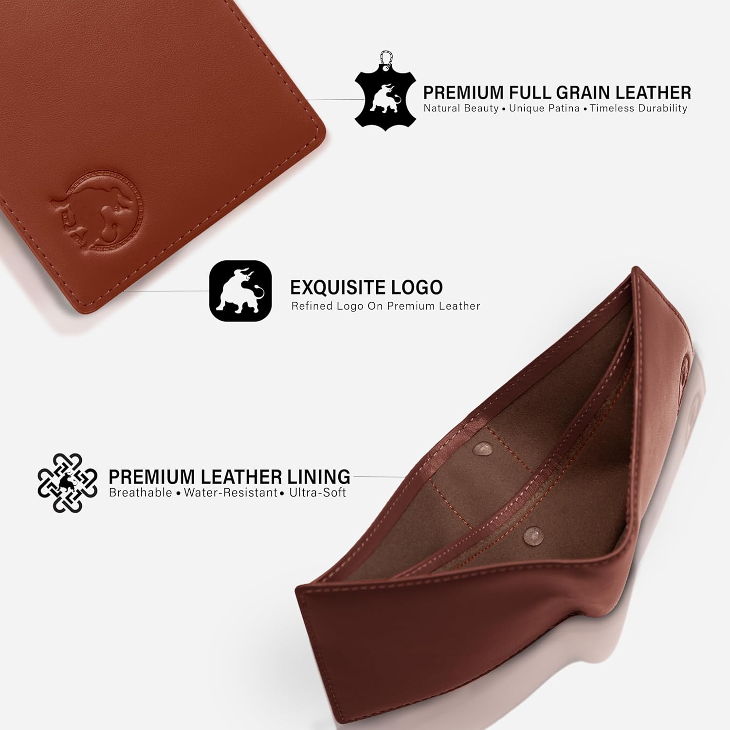 Full-Grain Leather Wallet for Men, Minimalist Slim Mens Bifold RFID Blocking Wallet with Cash Pocket, 8 Card Slots (Cognac Brown) - Image 5