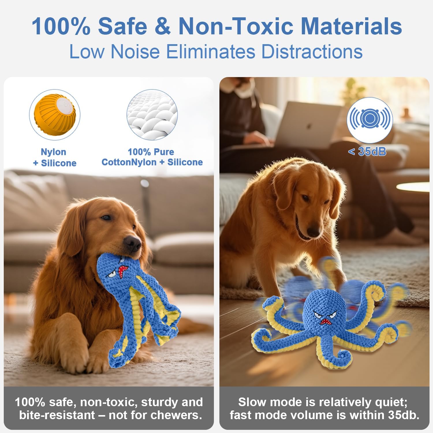 Interactive Dog Toys Octopus,Durable Automatic Jumping Dog Toy to Keep Them Busy,Squeaky Moving Tug of War Doggie Toy,USB Rechargeable,Not for Aggressive Chewers (Blue) - Image 6