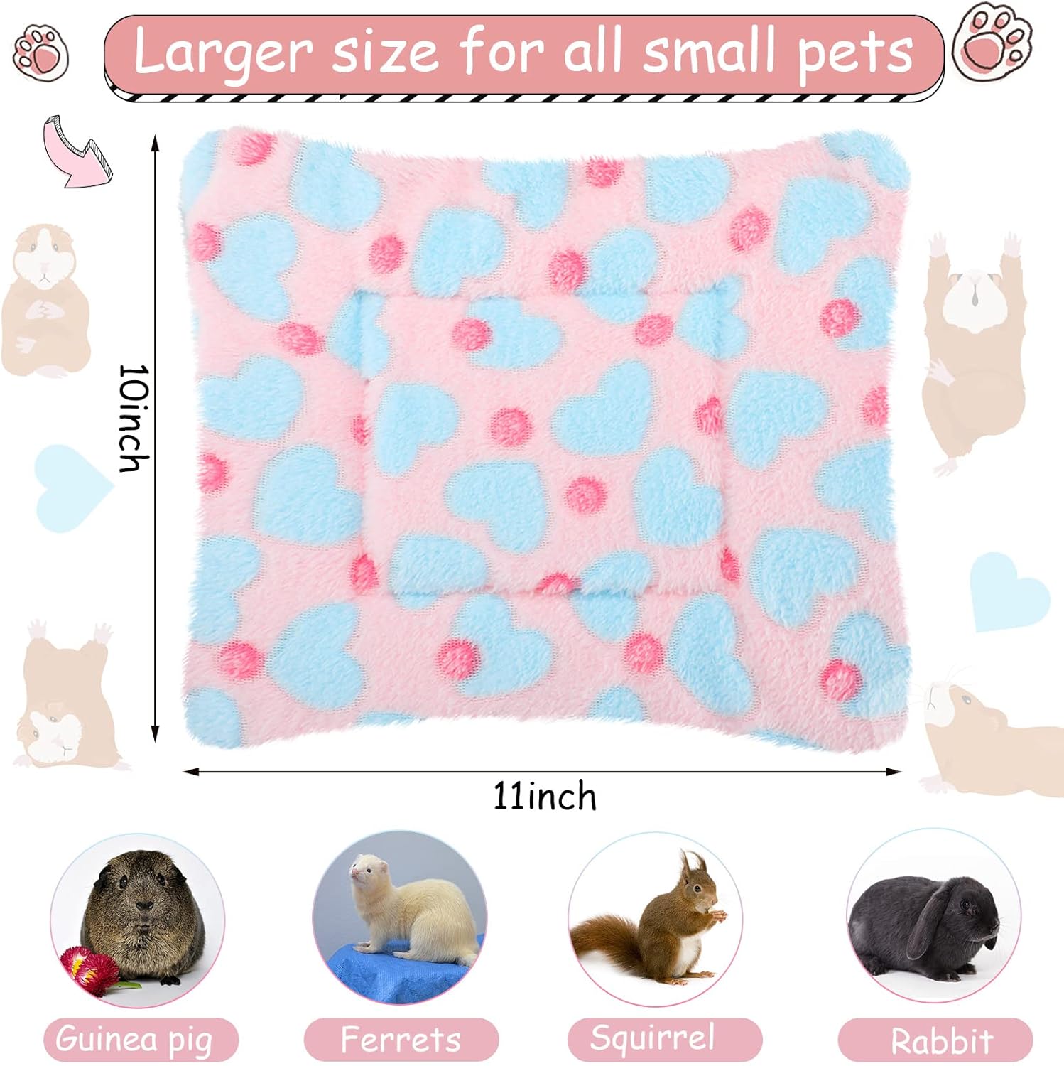 Jetec 3 Pcs Bunny Guinea Pig Beds Soft Bunny Mats Warm Guinea Pig Mat Small Animal Winter Bed Pads Fleece Sleeping Pads for Indoor Rabbit Hamster Squirrel Hedgehog Chinchilla Ferret(Heart) - Image 2