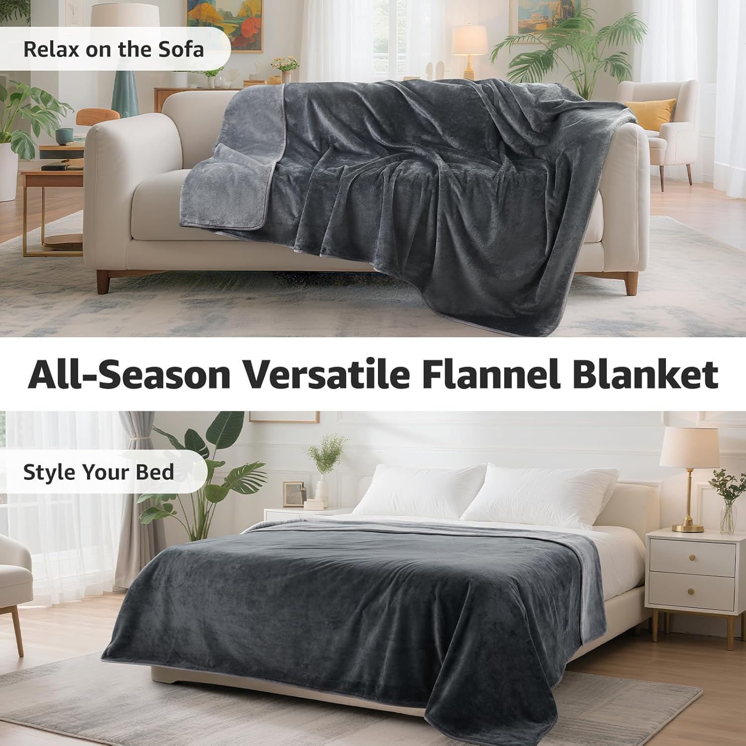 LOOBANI Waterproof Blanket for Bed: Reversible Soft Flannel Twin Bed Blanket 60" x 80", Leakproof Throw Spill-Proof Dog Pet Blanket for Couch, Sofa Protect, Movie Time, Camping, Travel, Grey - Image 8