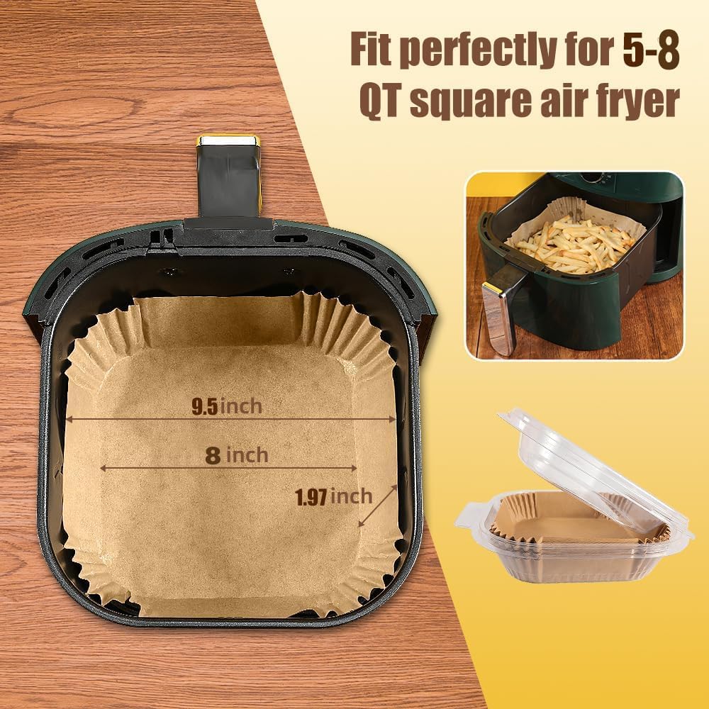 9.5 Inch Paper Air Fryer Liners Disposable,130 Pcs Square Air Fryer Parchment Liners, Suitable for 5-8 Qt,Non-stick &Oil-proof Parchment Paper for Frying - Image 2
