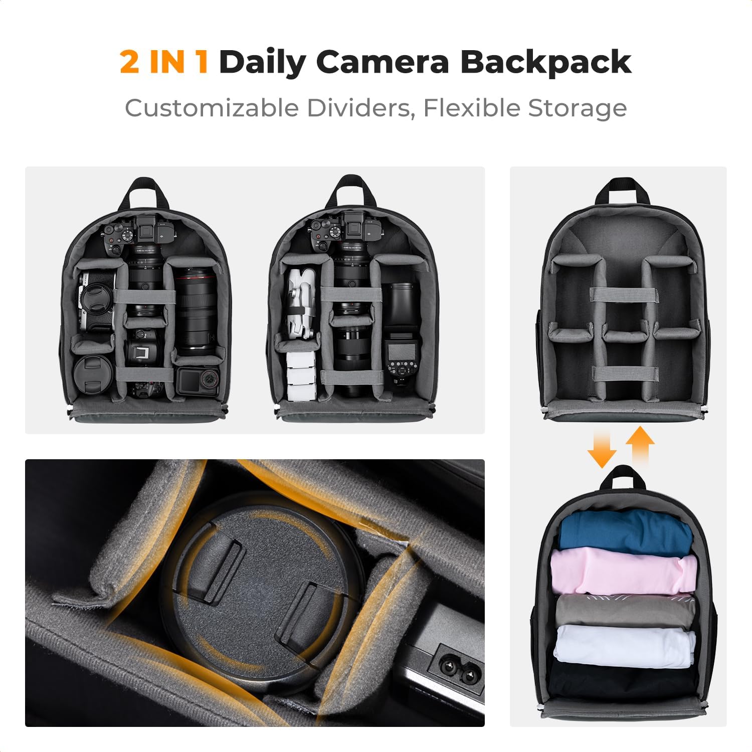 K&F CONCEPT Lightweight Camera Backpack Bag, Professional Photography Bag Compatible with Canon/Nikon/Sony Camera and Lens Accessories, Camera Case with Tripod Strap & Rain Cover - Image 4