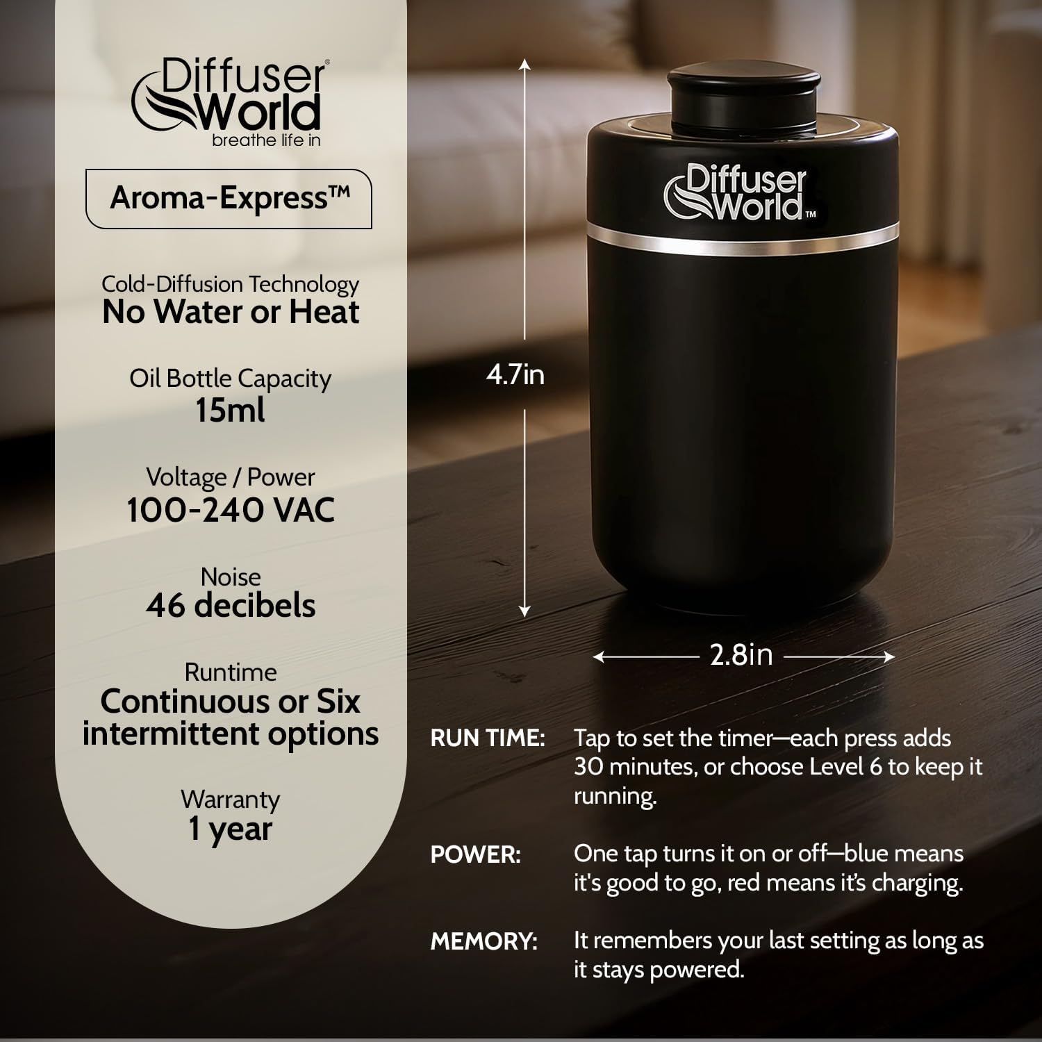 600 Sq Ft Waterless Diffuser for Essential Oils, Aroma Express Black Portable Aroma Atomizer for Room Fragrance, Home Scent Machine, Air Aromatherapy Oil Diffusers with Timer - Image 5