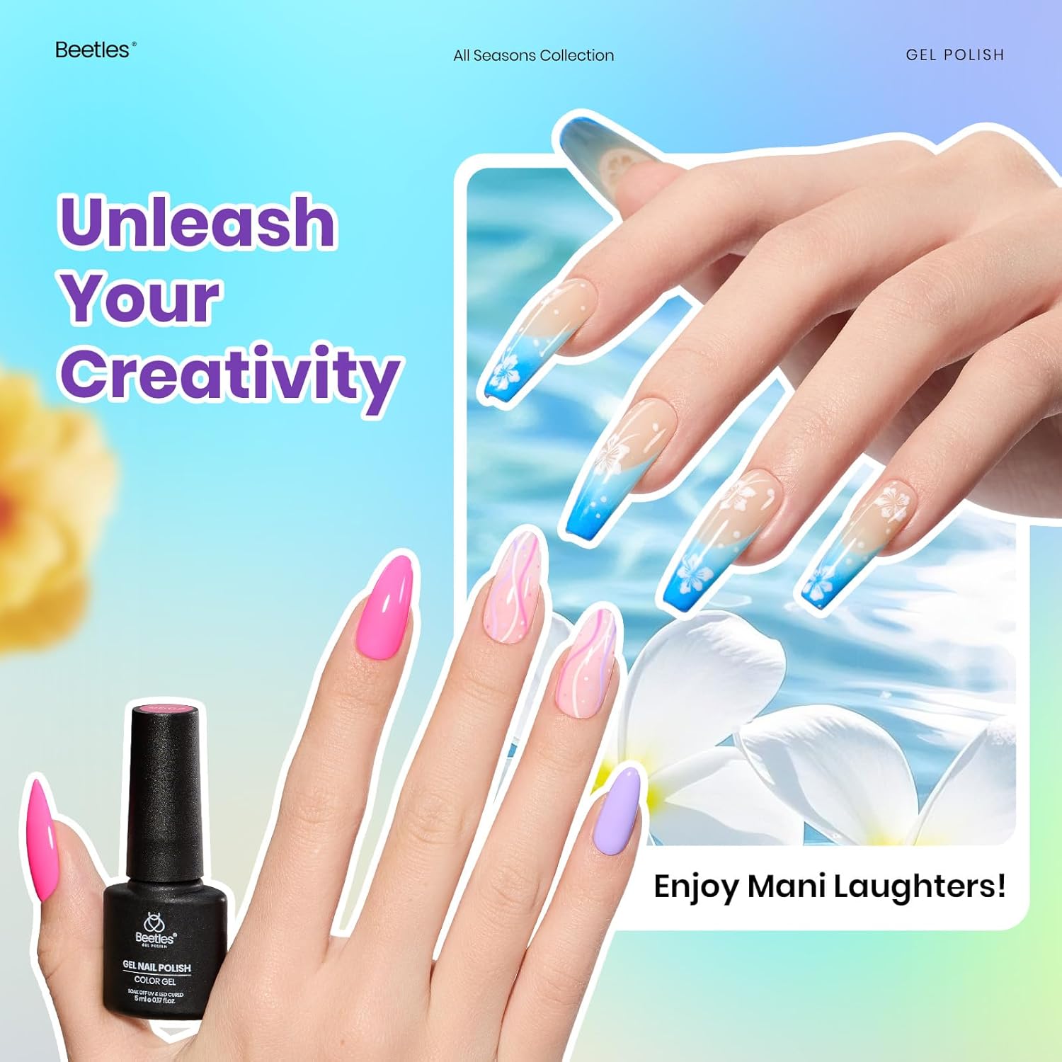 Beetles Spring Gel Nail Polish Set - Vibrarnt Holiday 55 Colors Gel Polish Kit with 5 Pcs Base Glossy Matte Top Coat UV LED Soak off Nail Polish Red Brown Pink Green Blue Easter Gifts for Women - Image 3